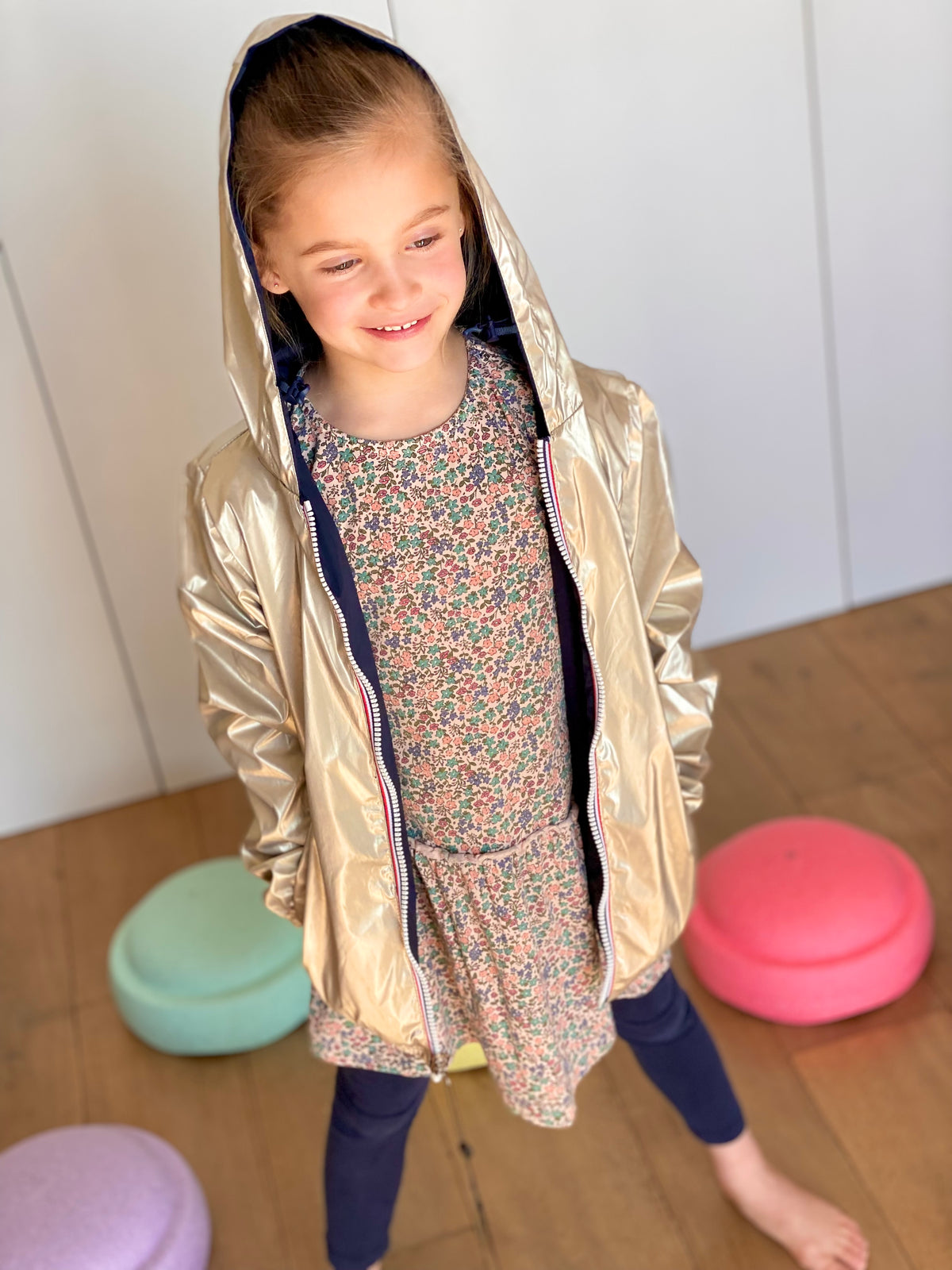 LAURA JO - Imperméable réversible léger GARANCE KIDS enfant (mixte) - Bleu Marine / Doré • DÉSTOCKAGE sur Taille 6 ans