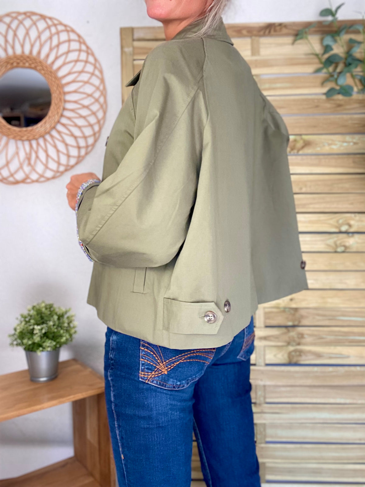 Veste Trench en coton kaki avec Liberty - MAHAUT - LILI et LALA