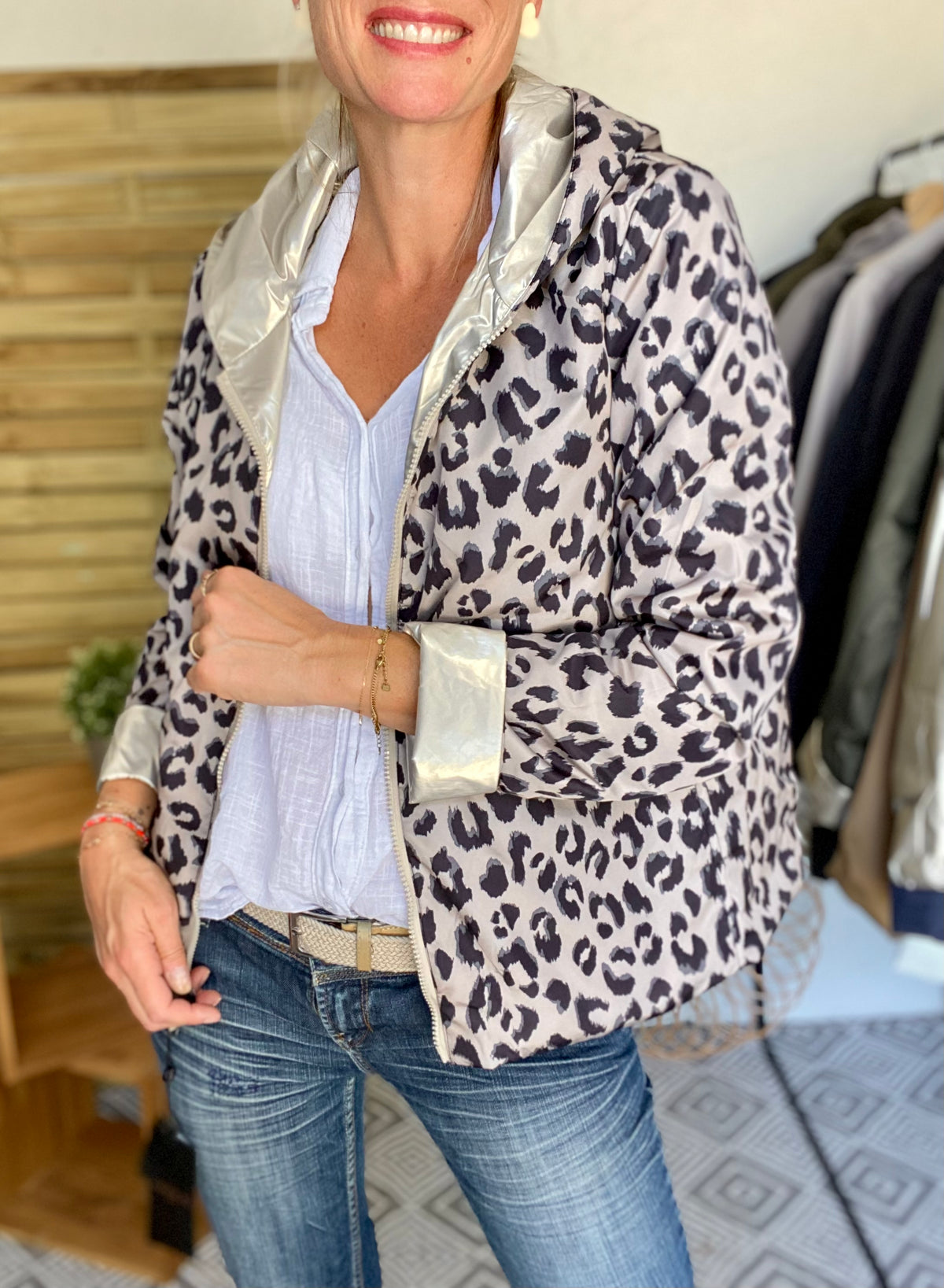 LAURA JO - Imperméable réversible rembourré LOUISON COURT - Doré / léo • DÉSTOCKAGE sur Taille XL