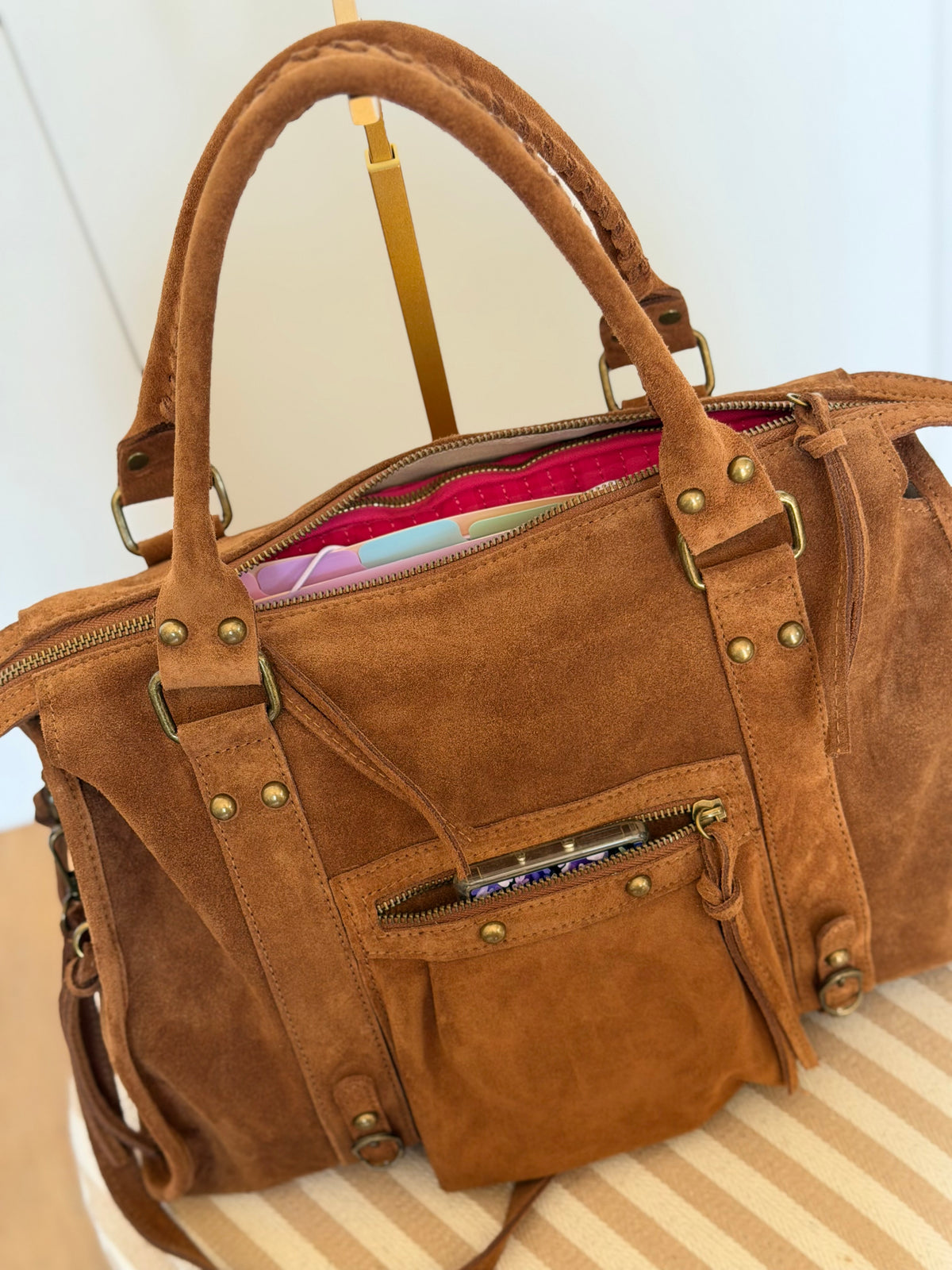 Sac cabas XL en cuir daim • HUNTER Camel