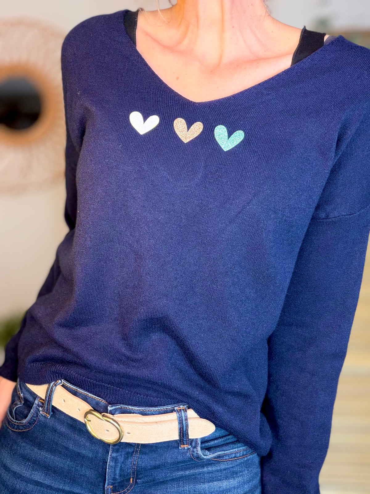 Pull fin 3 cœurs 💛 BERTILLE - Marine - FIN DE SÉRIE