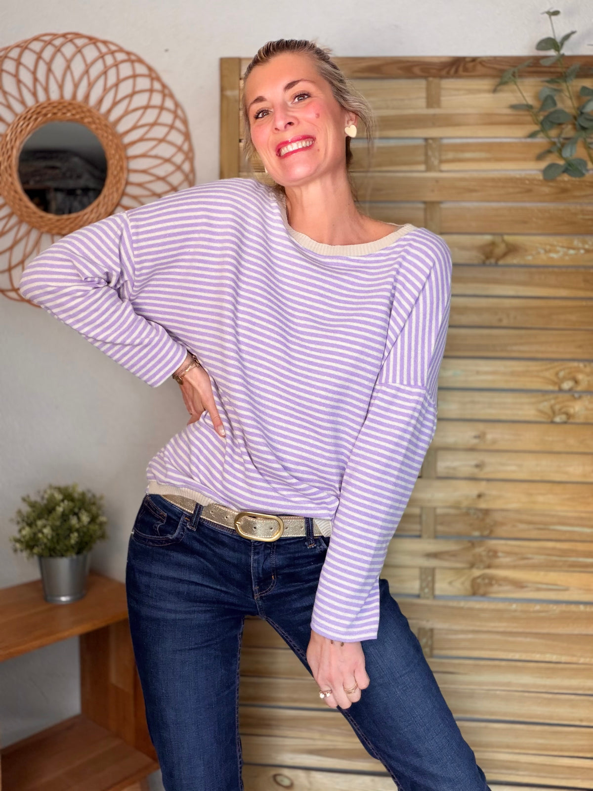 Pull fin rayé ample ROMANE - Lilas - FIN DE SÉRIE