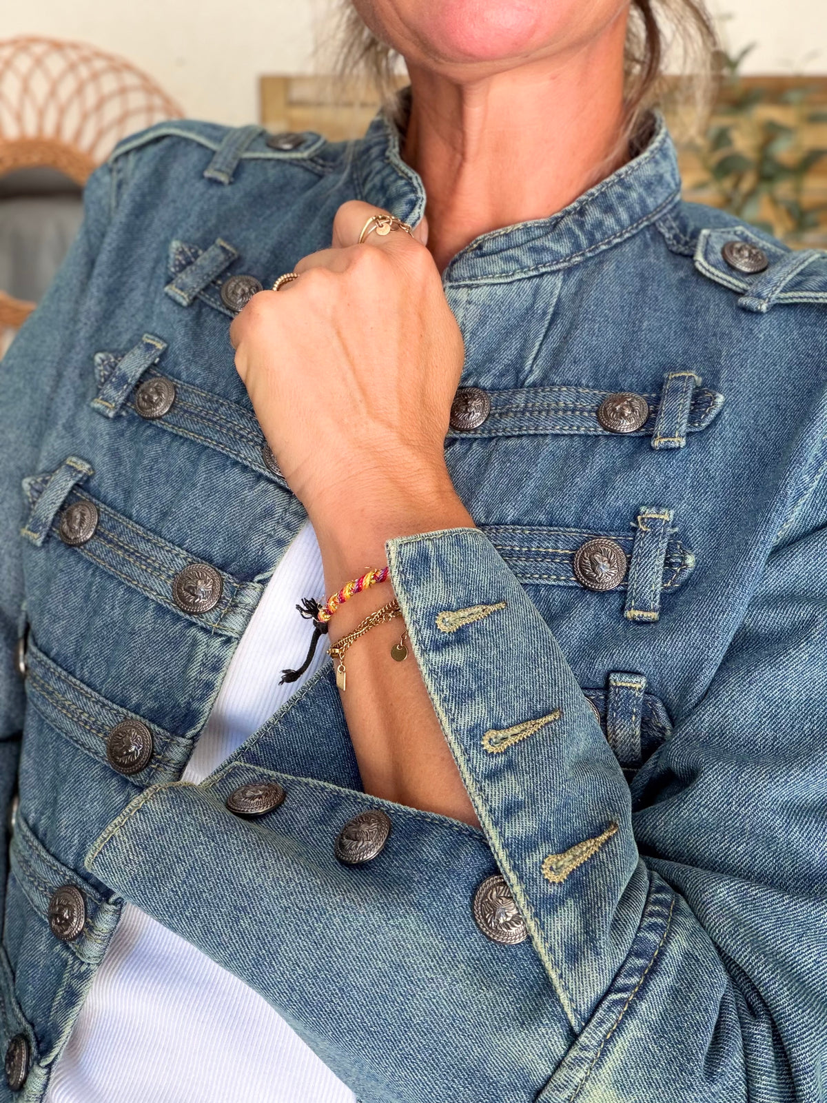 Veste officier courte en jean NAPOLÉON - Bleu Jean • DÉSTOCKAGE