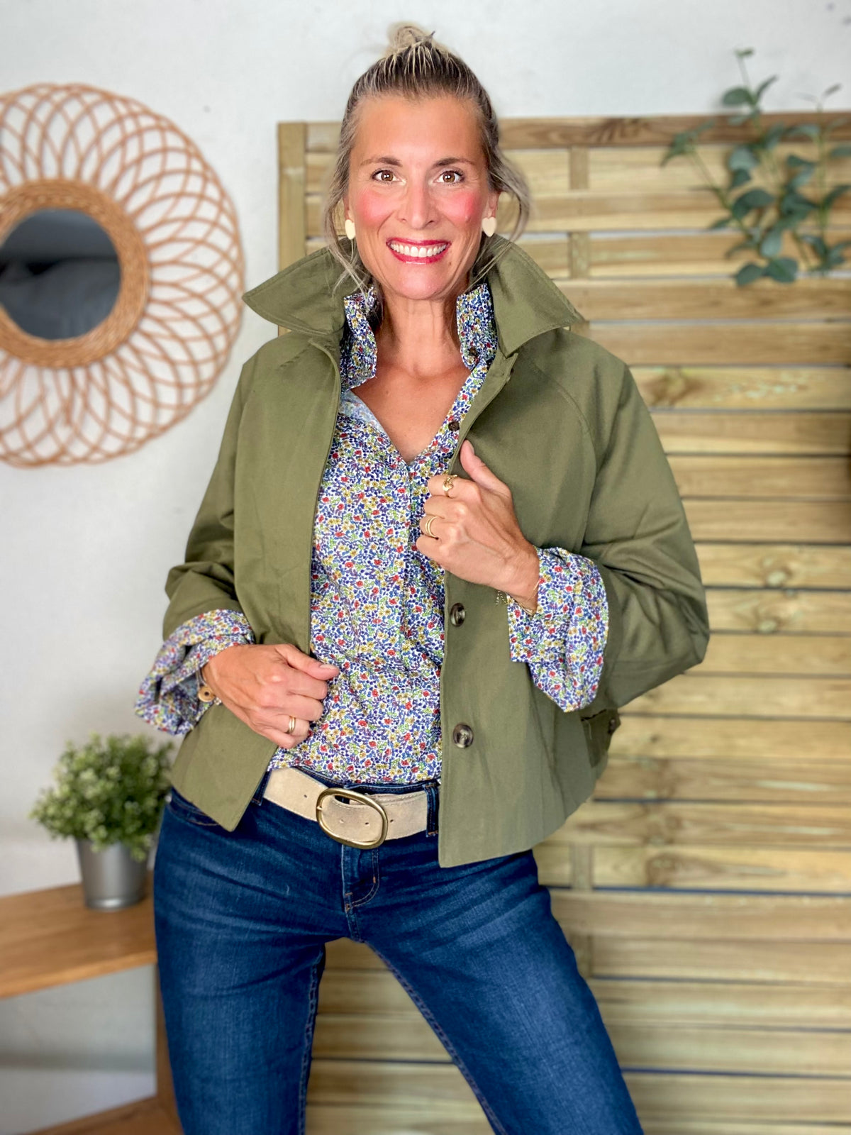 Veste Trench en coton kaki avec Liberty - MAHAUT - LILI et LALA