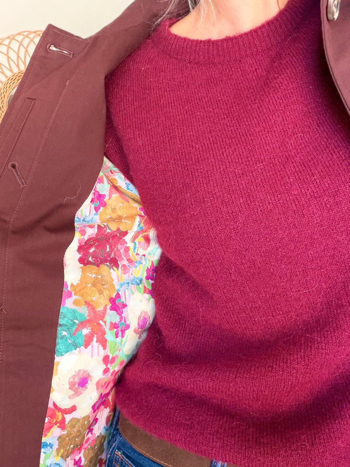 Veste Trench en coton Bordeaux fleuri - MAHAUT - LILI et LALA