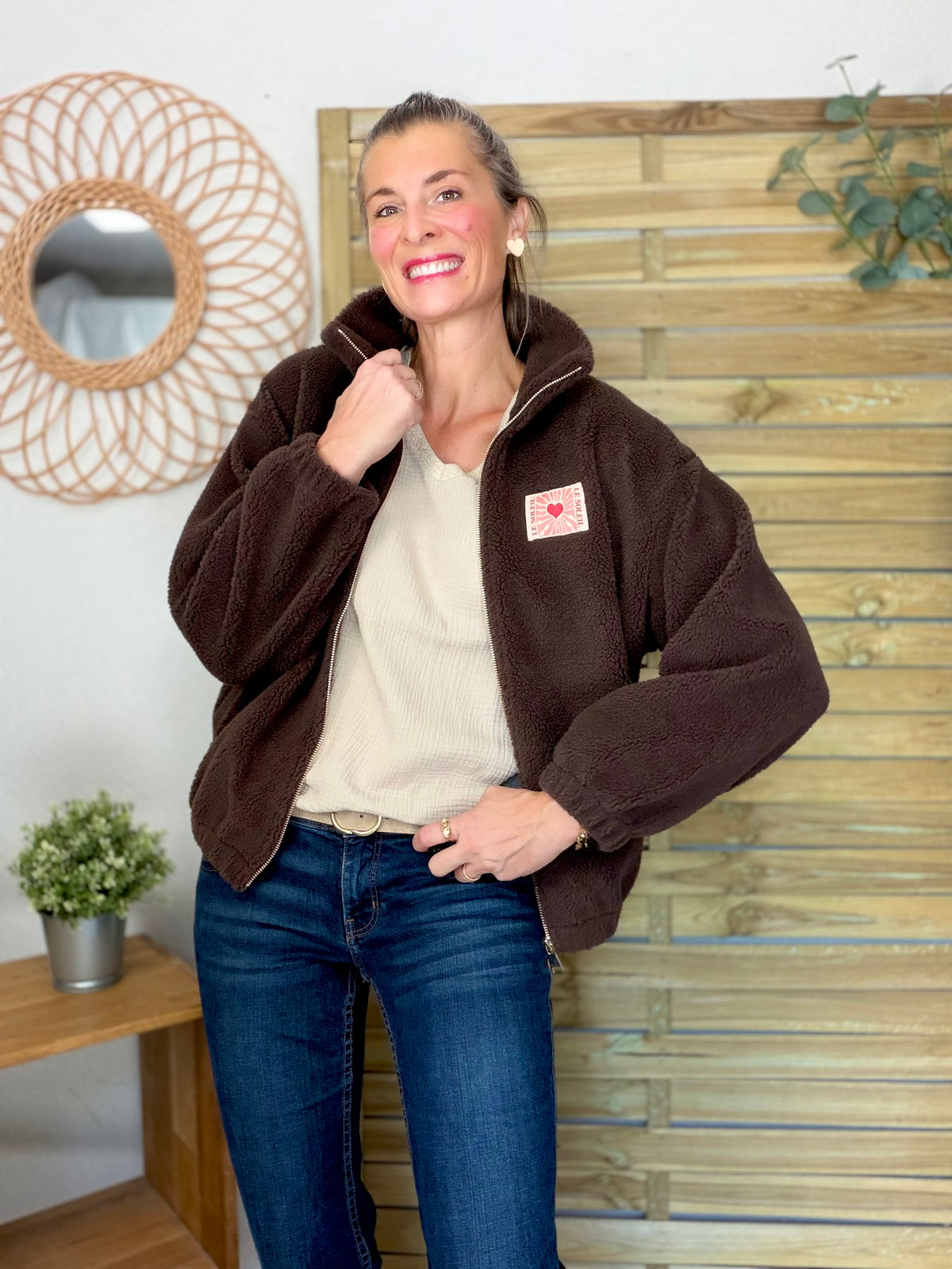 ⚡️ARRIVAGE • Veste teddy Sherpa zippée « Soleil » DORO Chocolat