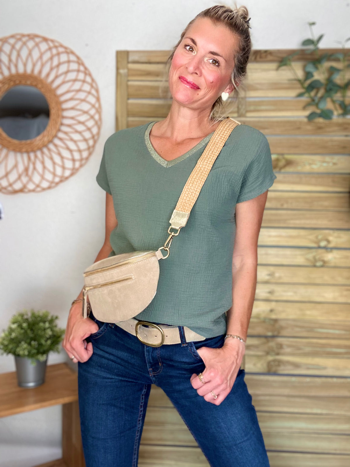 Sangle / Bandoulière pour sacs/ bananes - JENNY (effet paille)