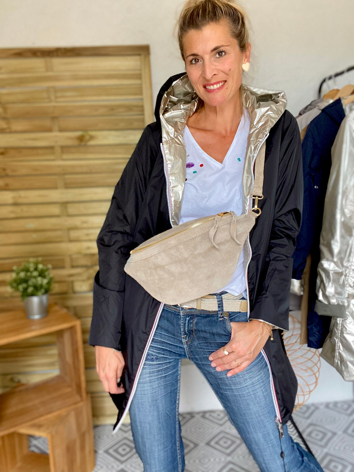LAURA JO - Imperméable réversible rembourré LOUISON LONG - Noir/Doré