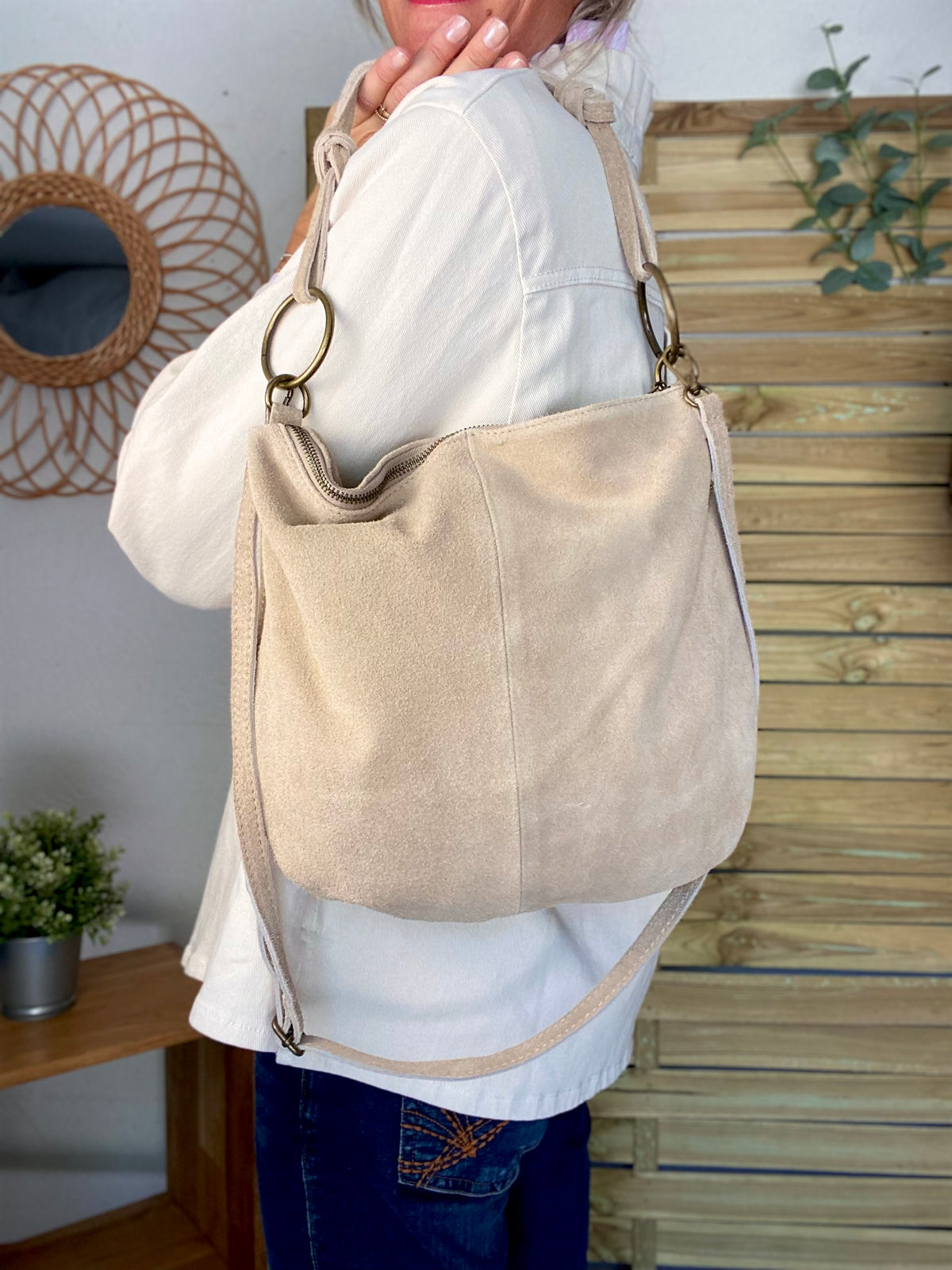 Sac en cuir daim SCOTT - Beige