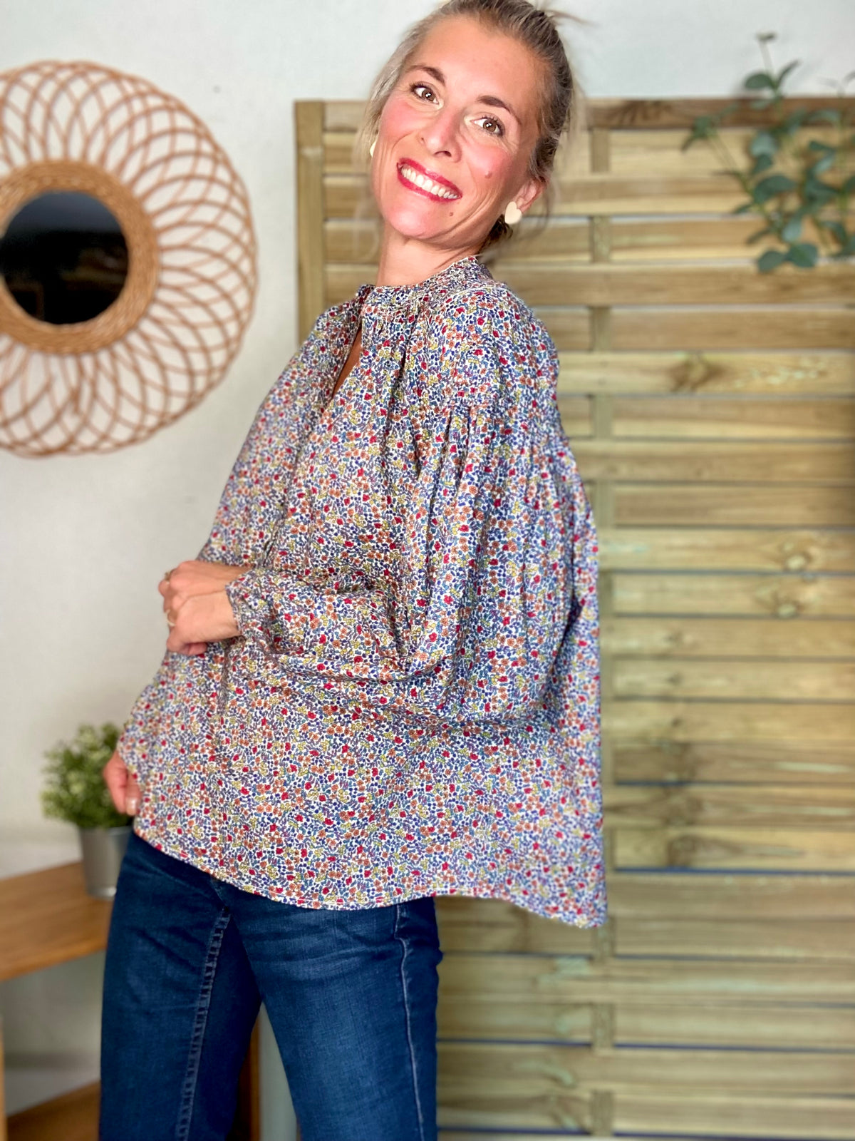 Blouse ample Liberty bleu EDWIGE - FIN DE SÉRIE