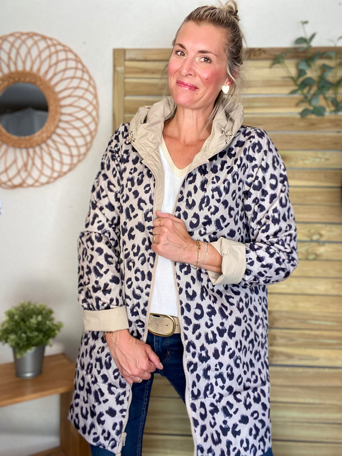 LAURA JO - Imperméable réversible rembourré LOUISON LONG - Beige / Léo