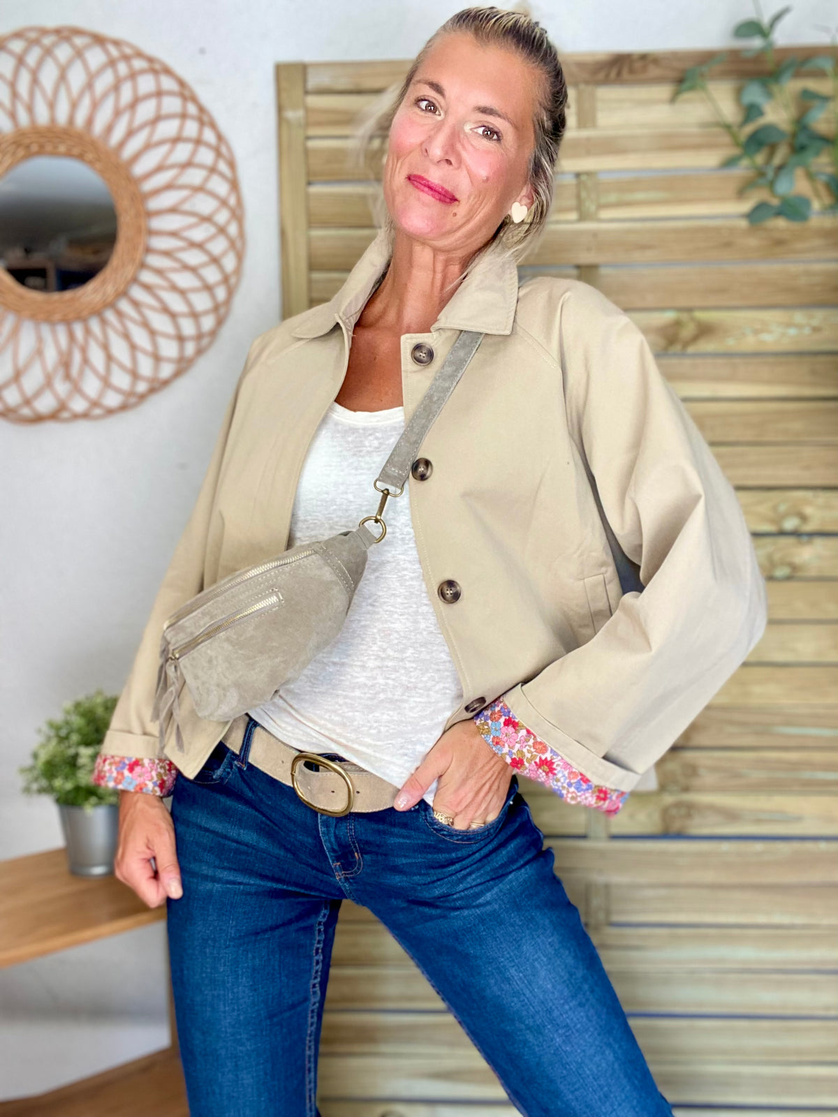 Veste Trench en coton beige avec Liberty - MAHAUT - LILI et LALA