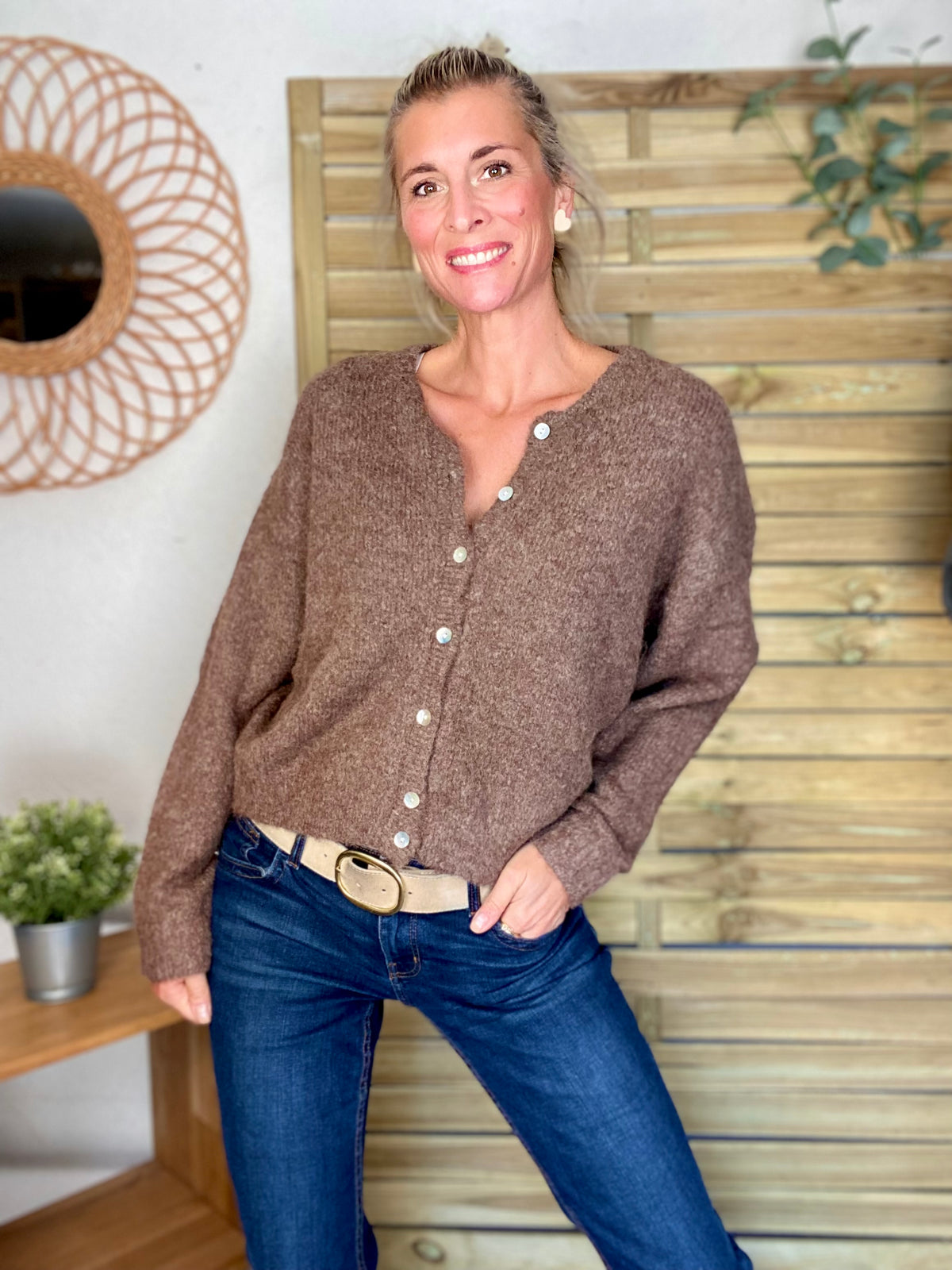 Gilet en maille MERYL - Chocolat chiné (noisette)
