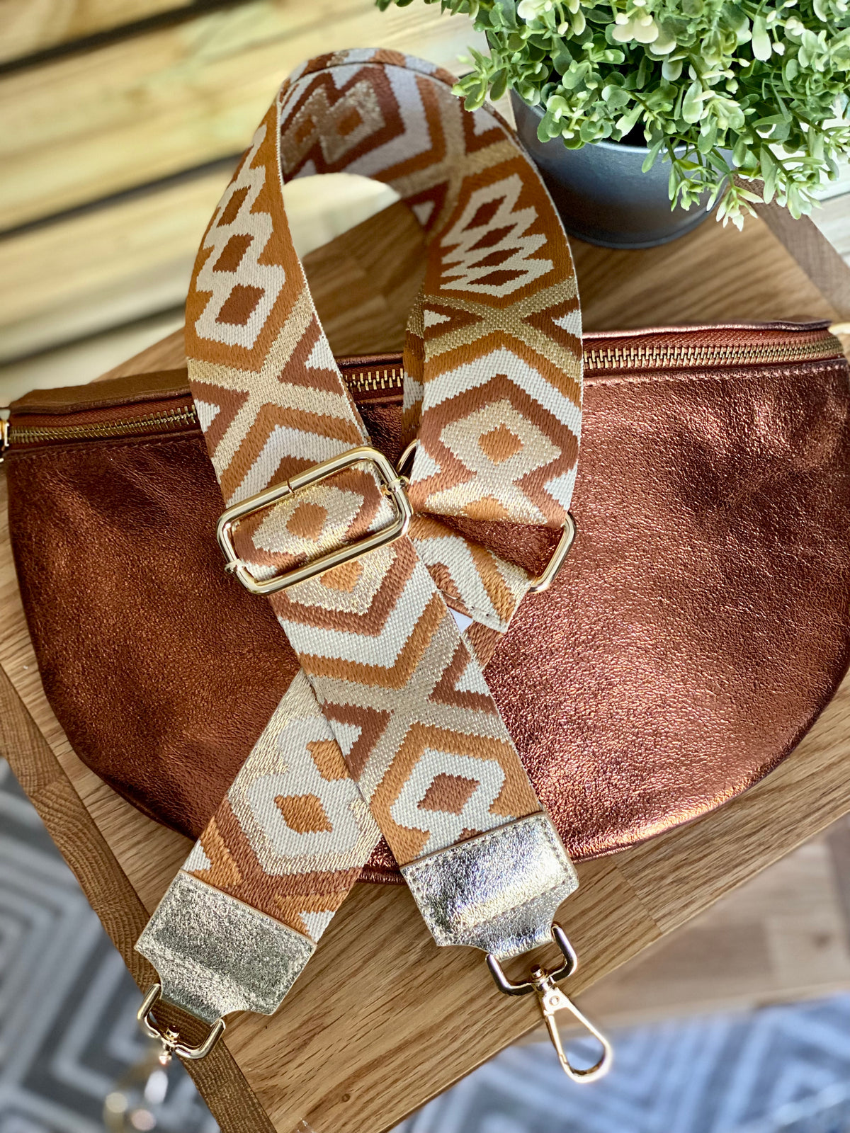 Sangle / Bandoulière en cuir irisé pour sacs / bananes - RACHEL (Losanges horizontaux)
