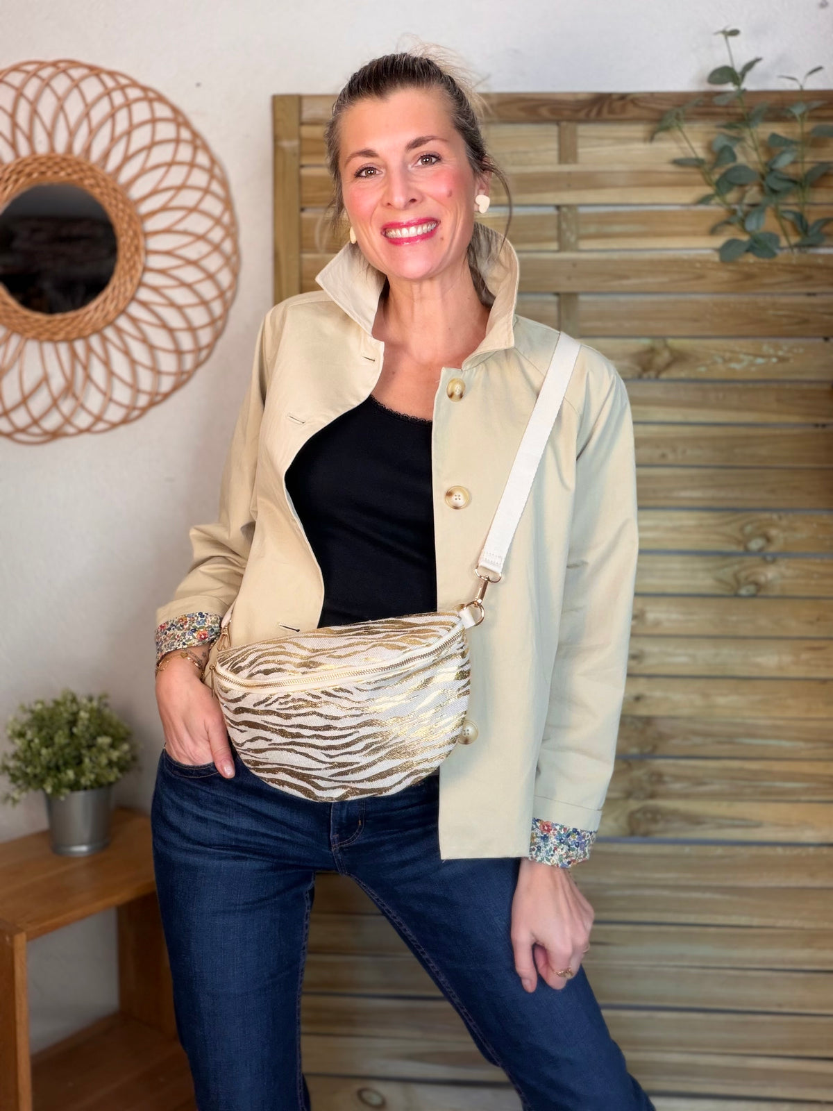 Veste Trench en coton beige avec Liberty - MARION (Taille 2 ans à la Taille XL)
