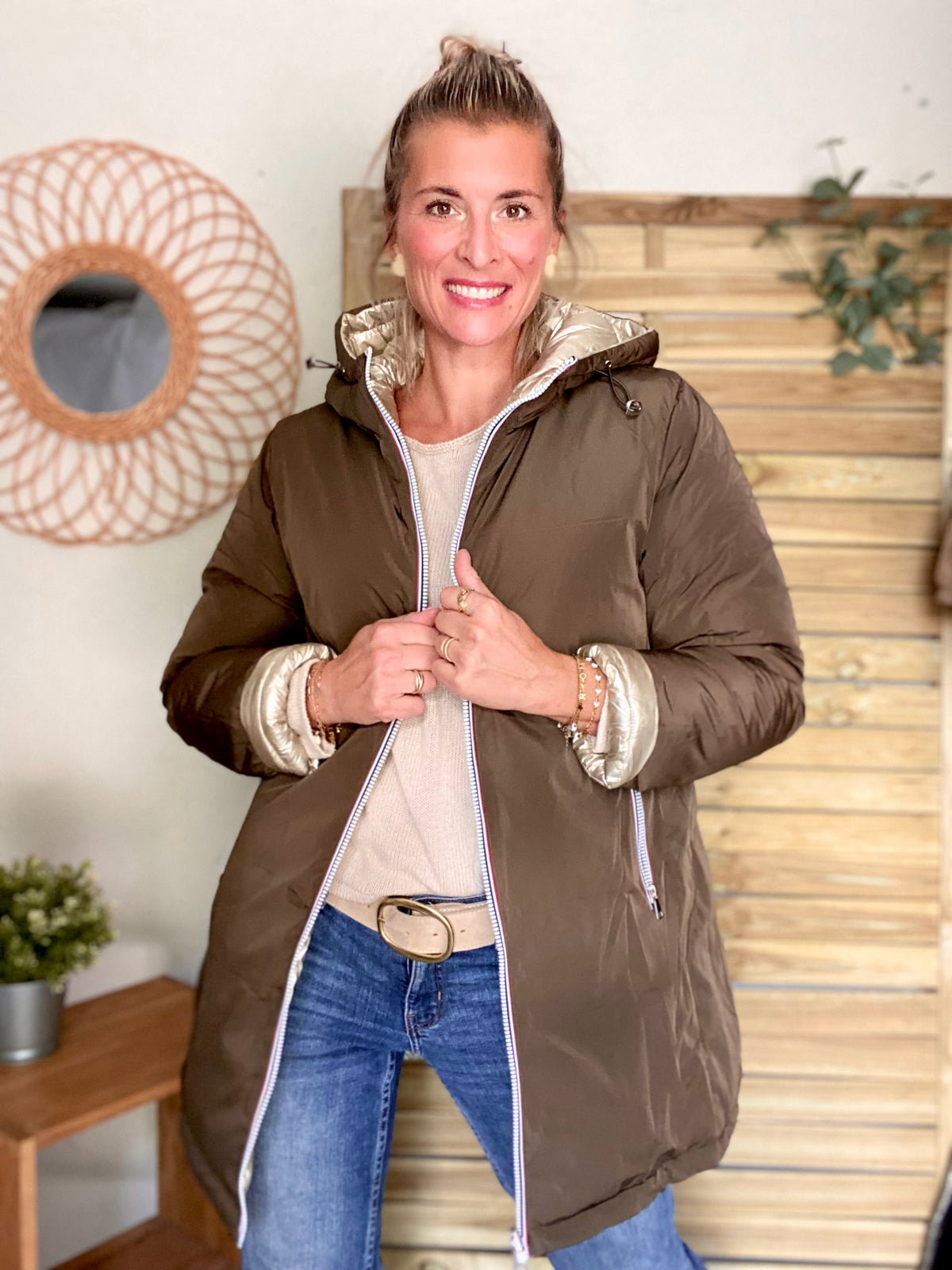 Doudoune imperméable réversible ANGÈLE LONG - Kaki - MELYA MELODY