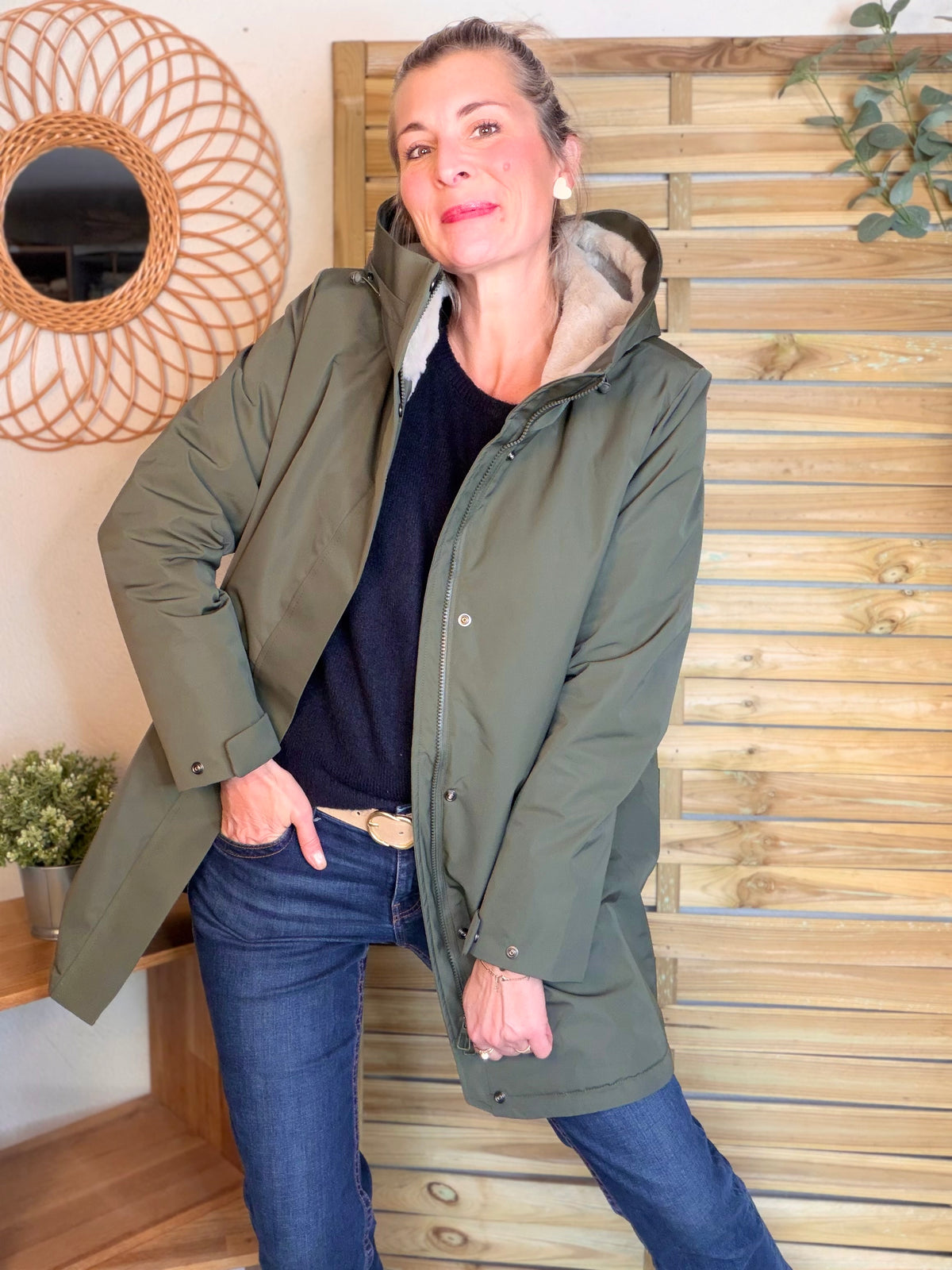 LAURA JO - Parka fourrée imperméable AMBRE LONG - Kaki / Beige