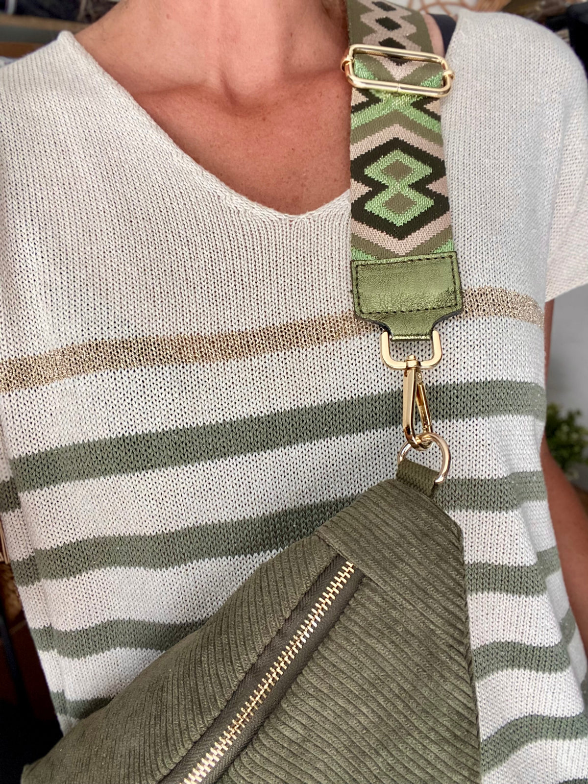 Sangle / Bandoulière en cuir irisé pour sacs / bananes - RACHEL (Losanges horizontaux)