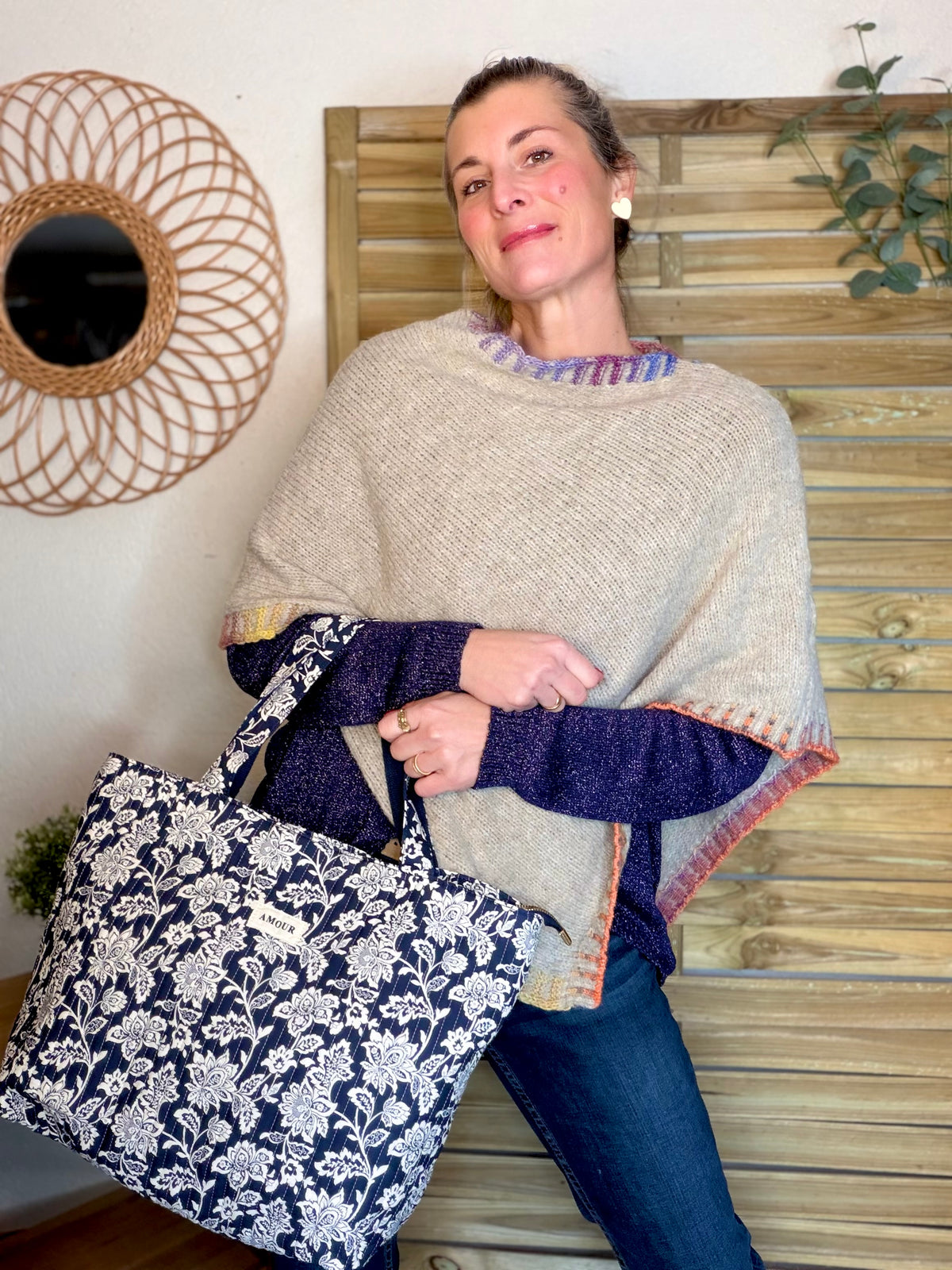 Sac cabas imprimé PIERCE - fleuri marine - FIN DE SÉRIE