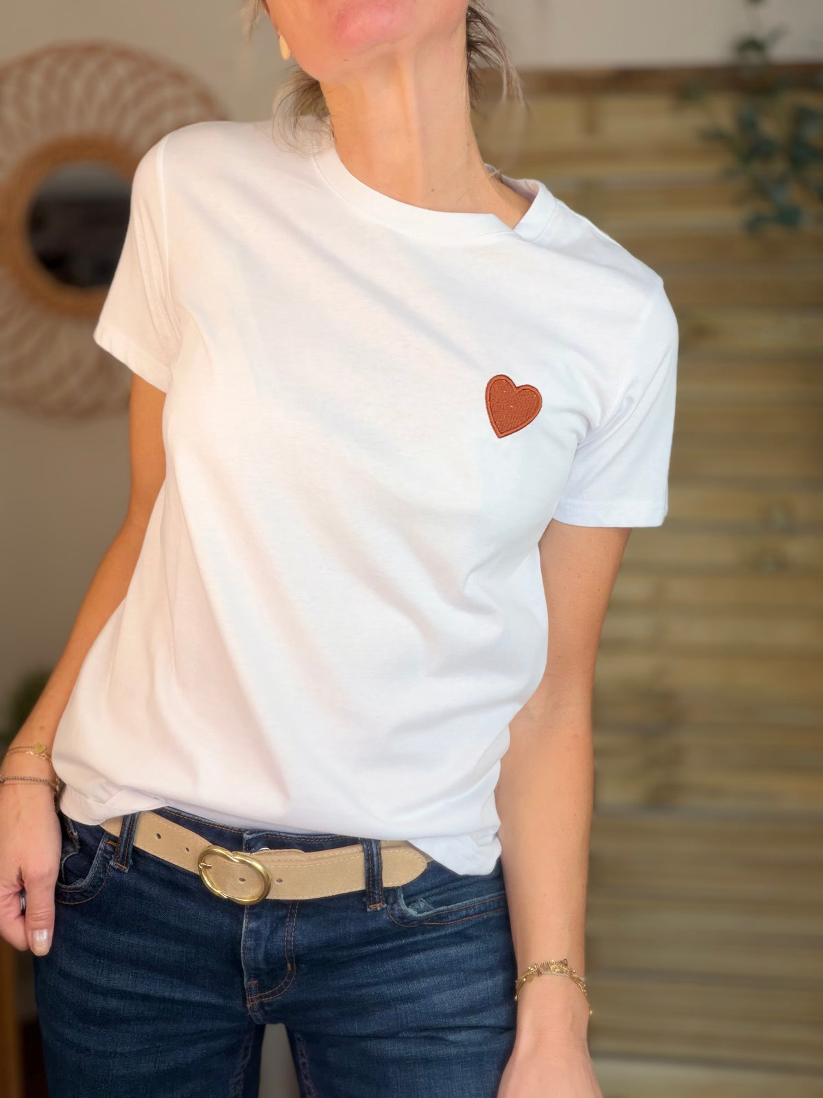Tee shirt cœur brodé café 🧡 PIA Blanc - FIN DE SÉRIE