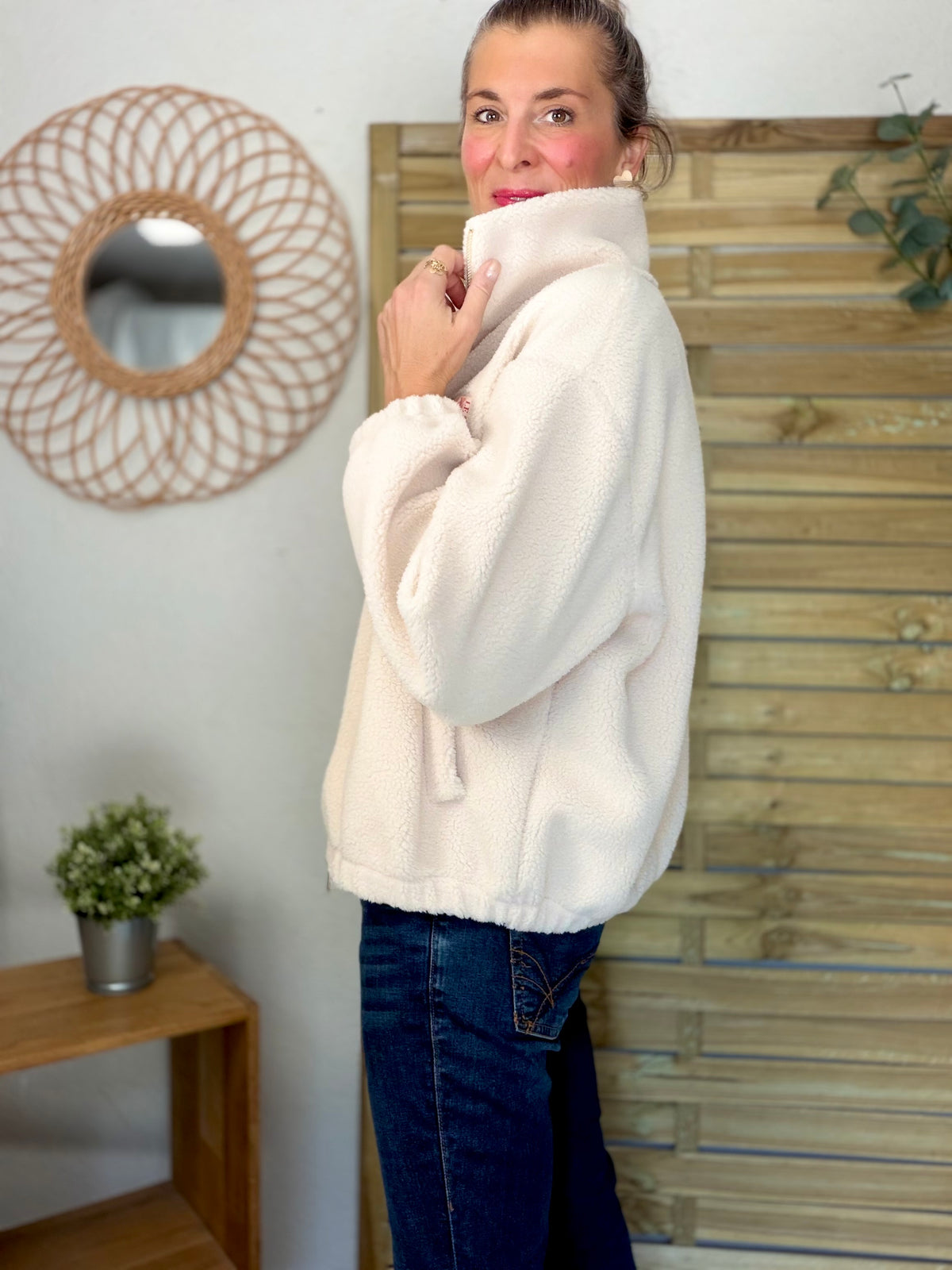 ⚡️ARRIVAGE • Veste teddy Sherpa zippée « Soleil » DORO Écru