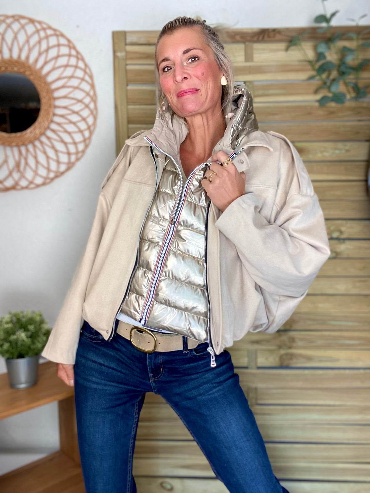 LAURA JO - Col capuche amovible réversible DANY - Beige / Doré