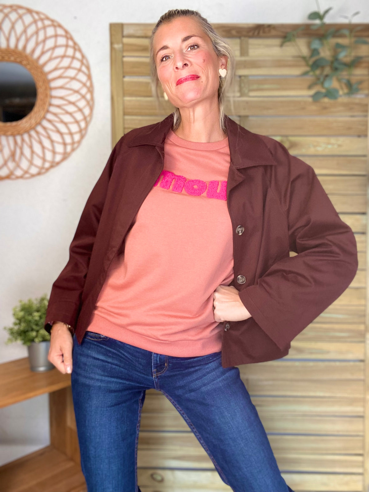 Sweat amour DORIA - Vieux rose / Fuschia