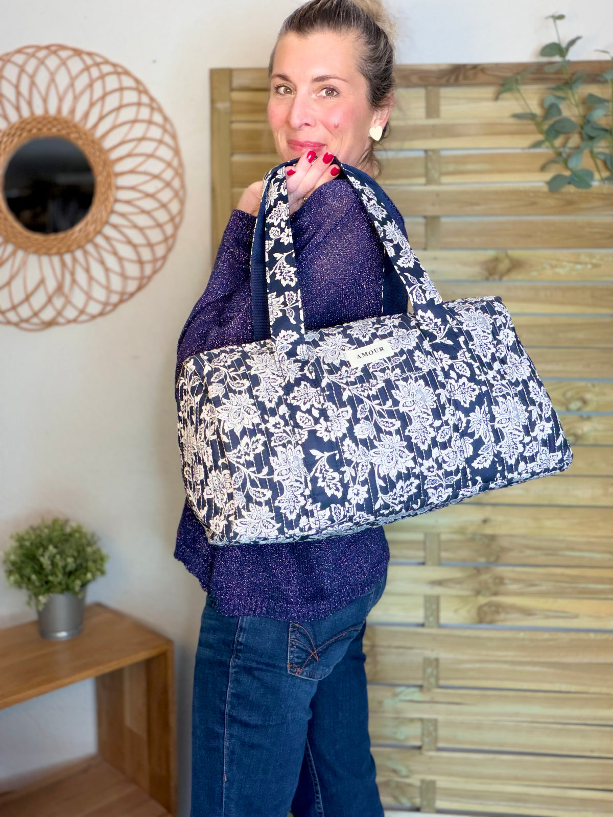 Sac polochon imprimé TARA - Fleuri Marine - FIN DE SÉRIE