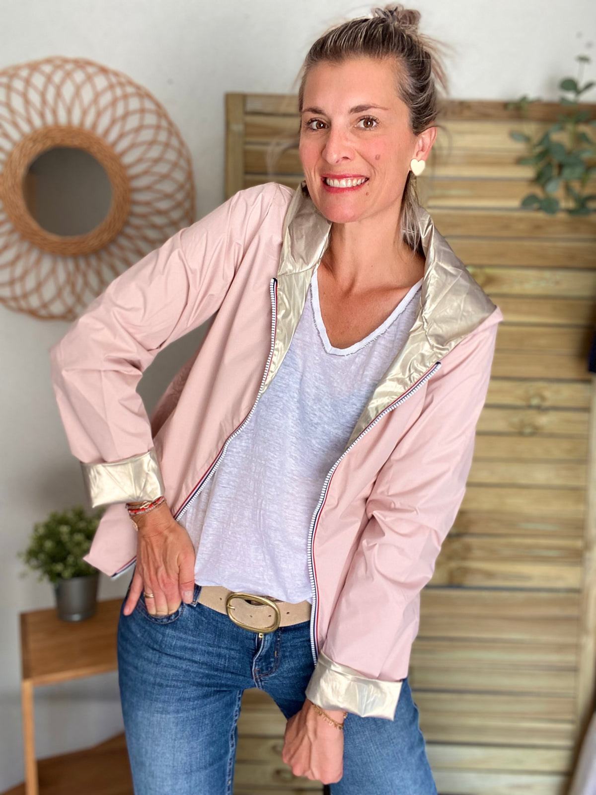 LAURA JO - Imperméable réversible léger GARANCE COURT - Rose/Doré • DÉSTOCKAGE sur Taille XL