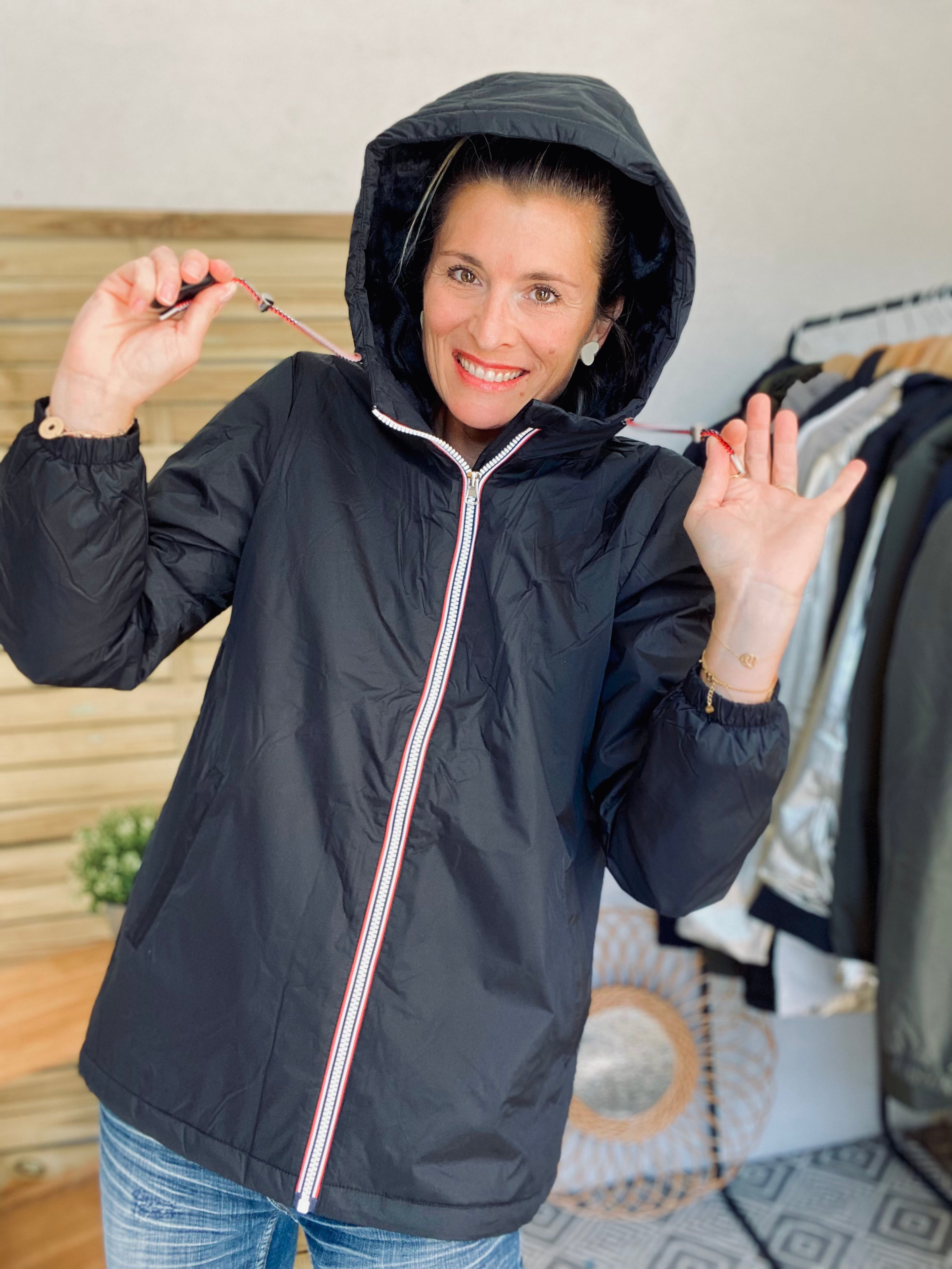 LAURA JO - Parka Imperméable THELMA MI-LONG fourré - Noir