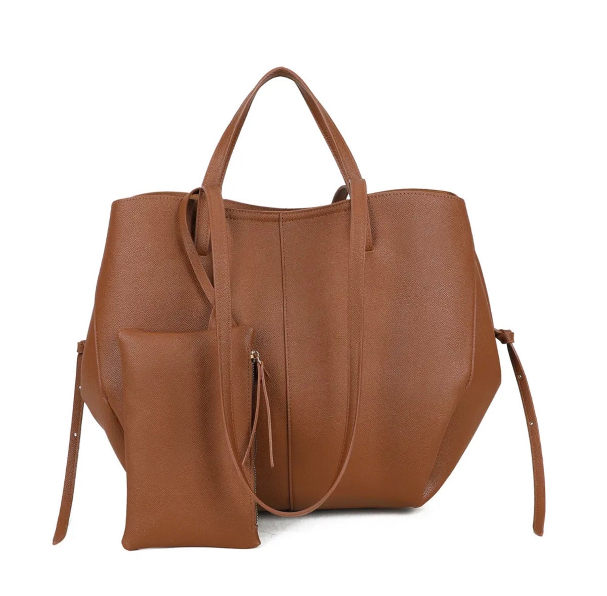 Grand Sac cabas 2 en 1 en simili cuir grainé - PAULE Camel grainé