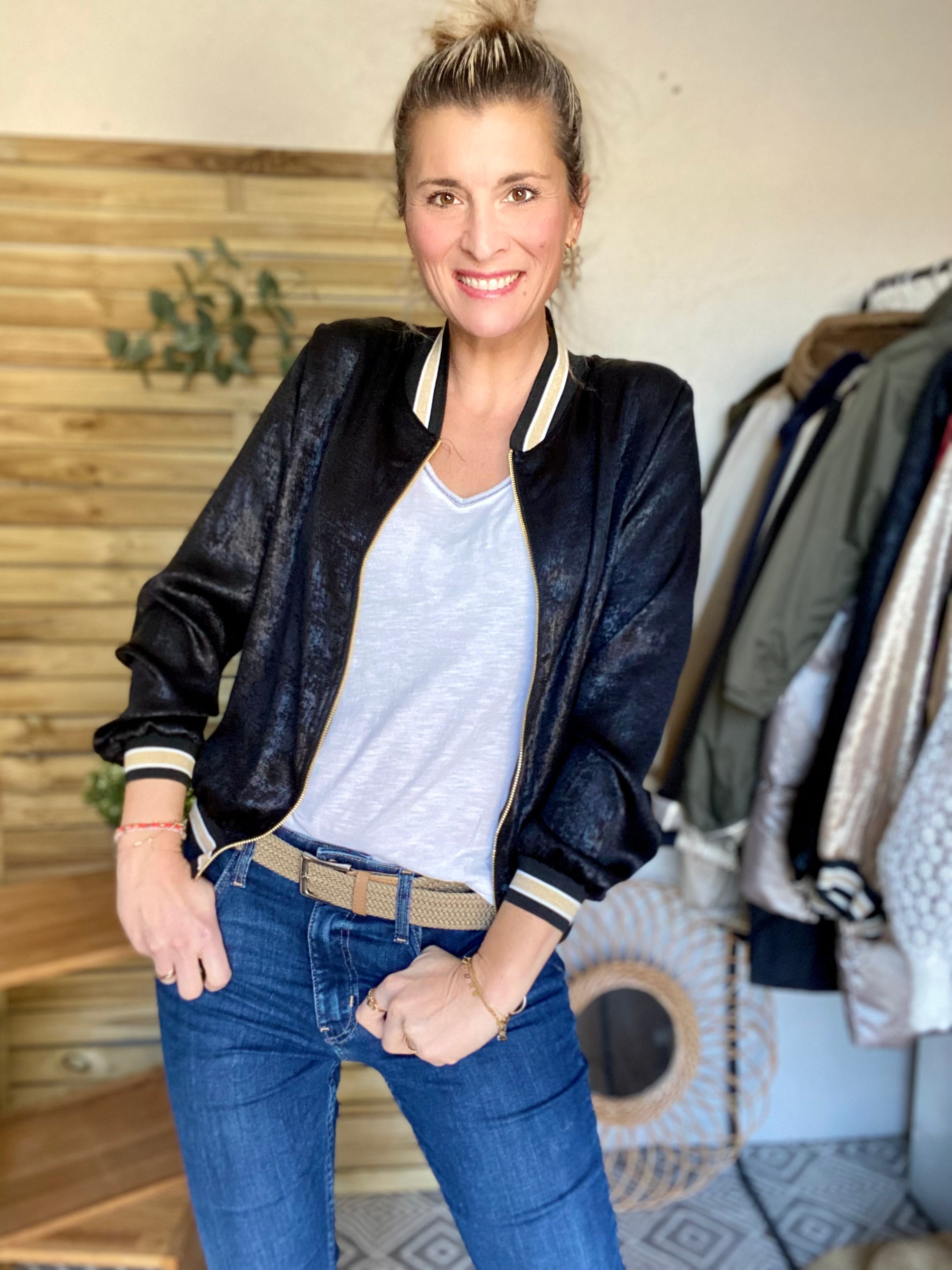 Veste bombers léger EMILY - Noir irisé - taille unique