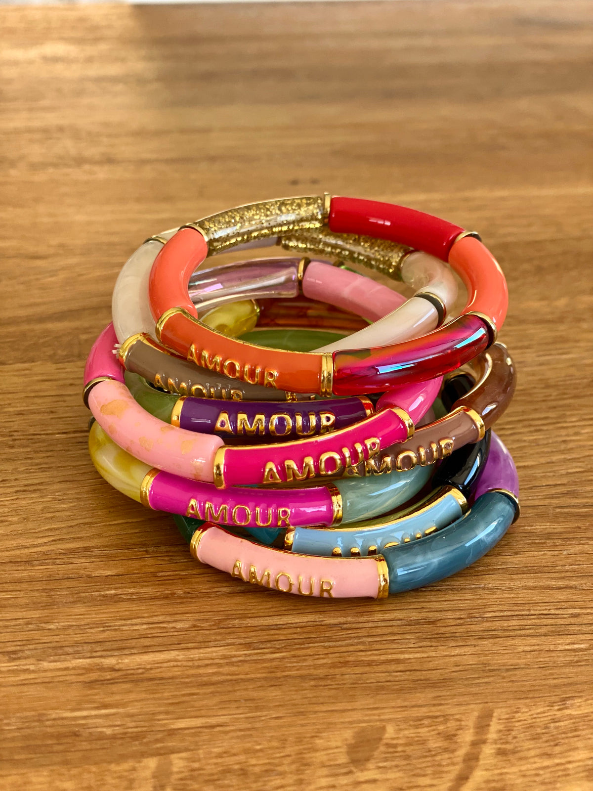 Bracelet élastique en résine multicolore Amour - ELLA (12 coloris au choix)