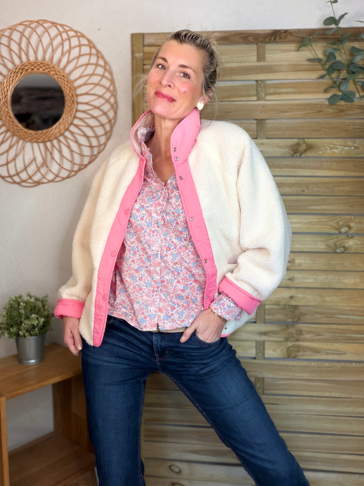 Veste matelassée réversible Sherpa AMÉLIE Rose - FIN DE SÉRIE