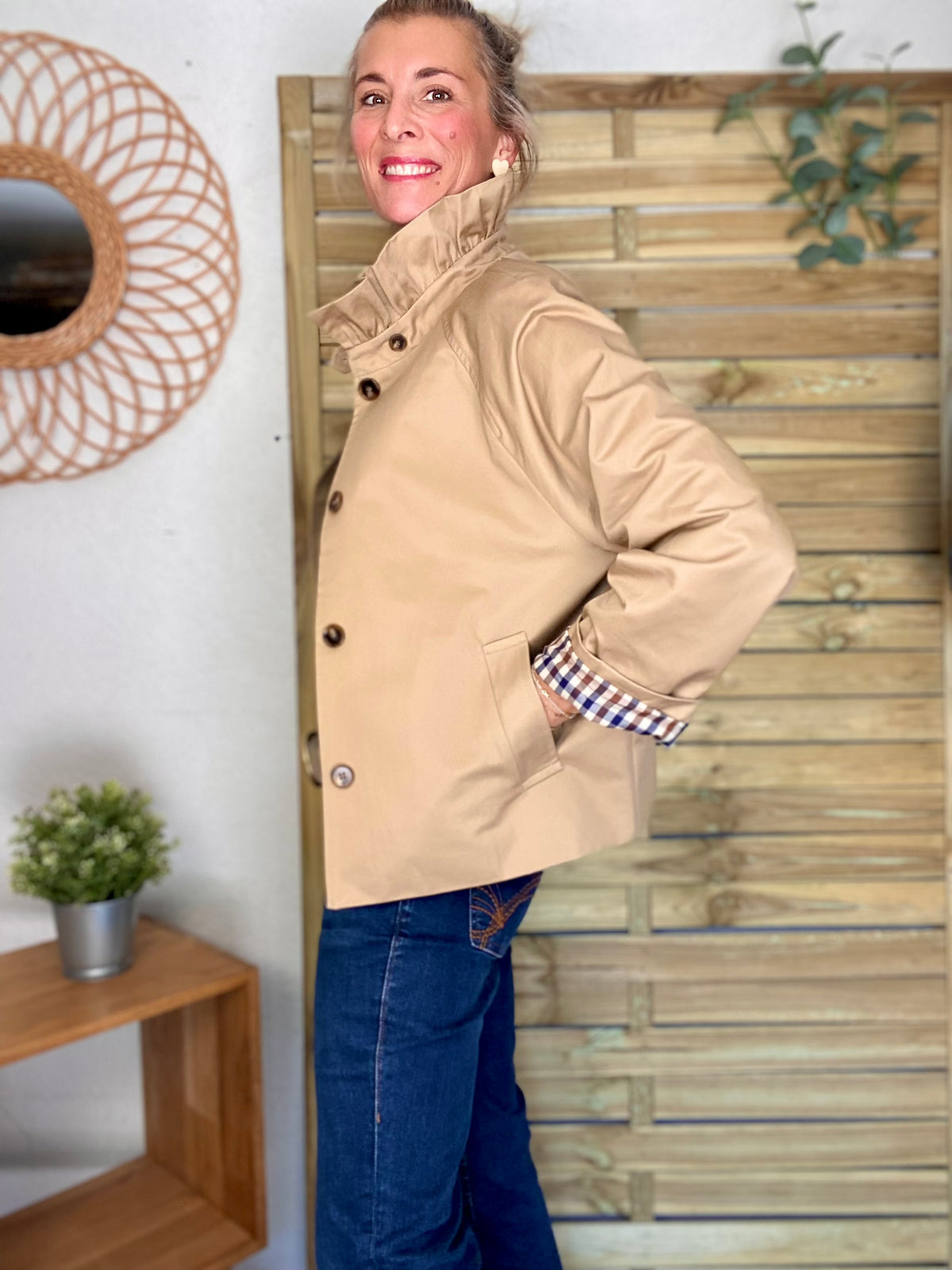 Veste Trench col victorien doublure carreaux - VICTORIA Beige Taupe