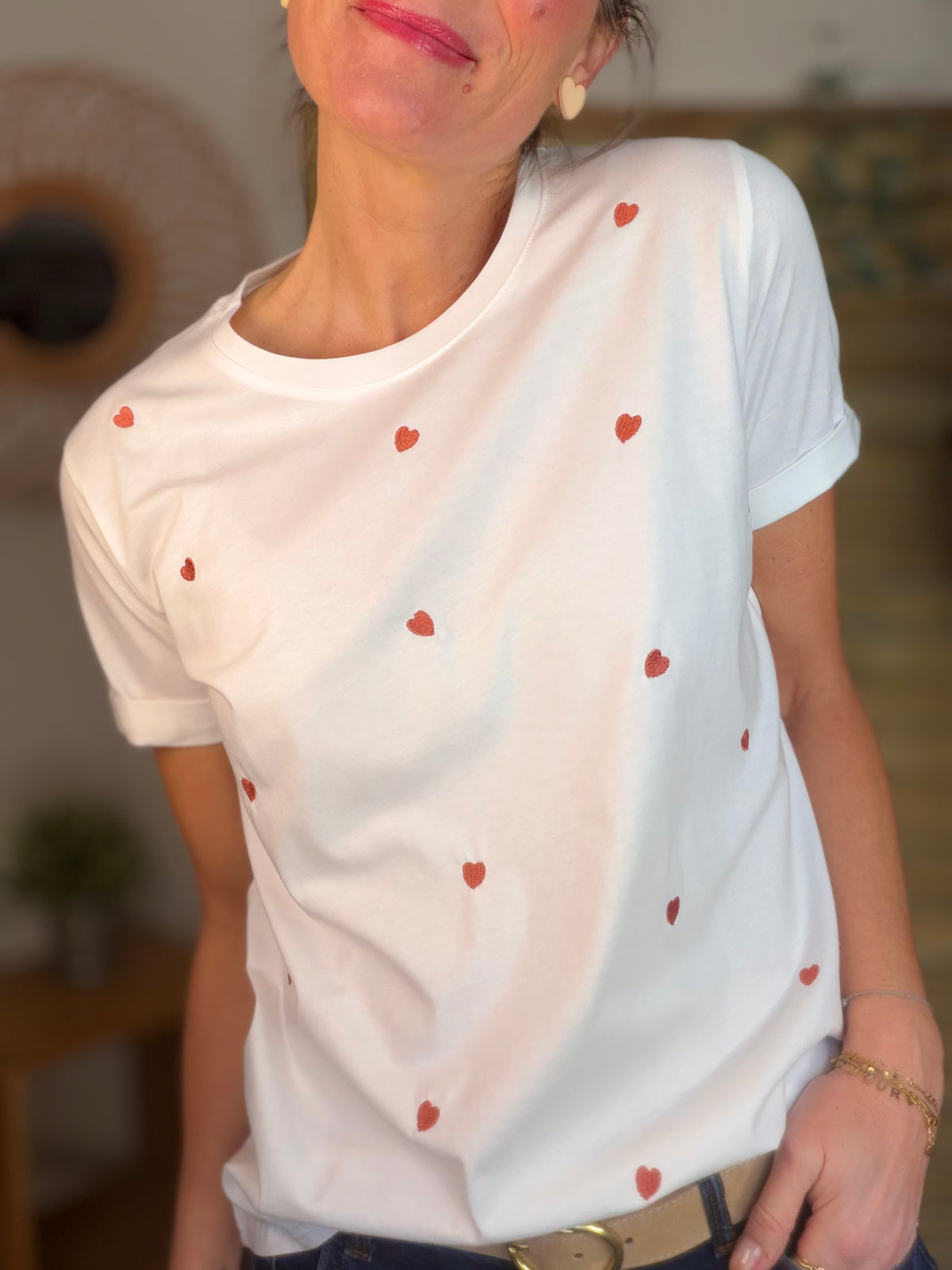 Tee shirt cœurs brodés cuivre rosé 🩷 TESSA - FIN DE SÉRIE