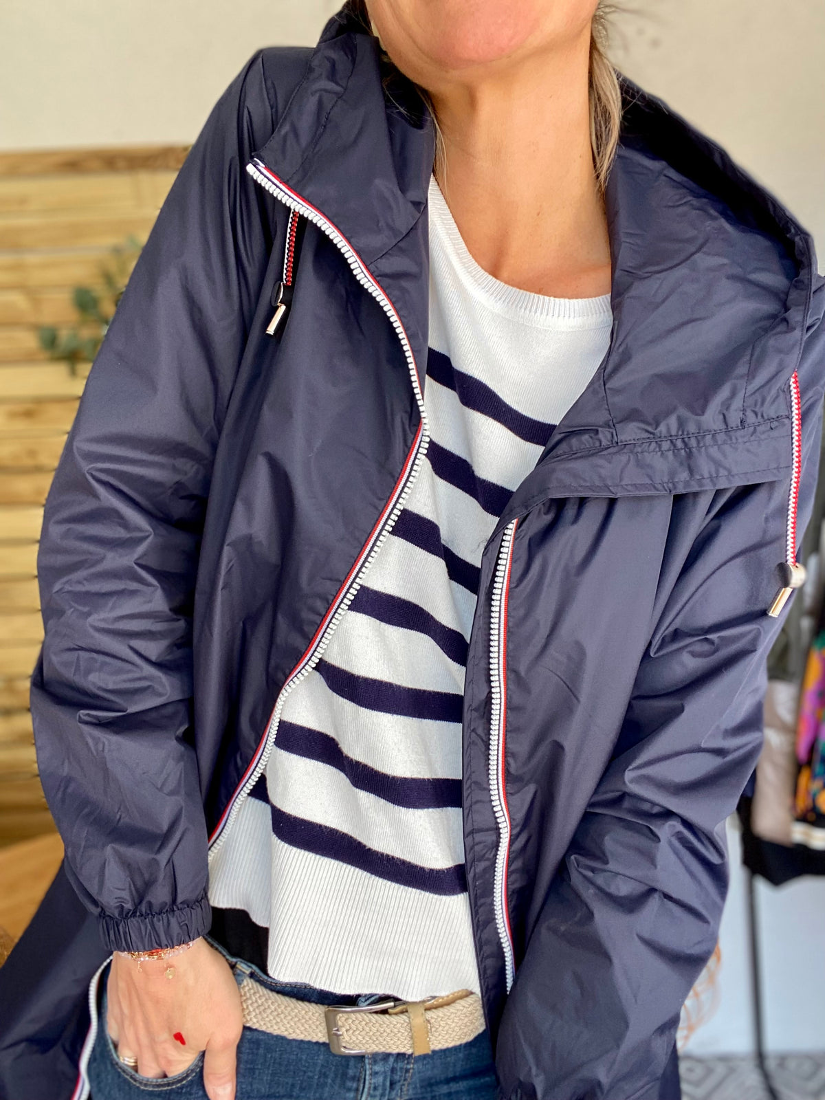 Imperméable mi-saison doublé SOLINE LONG - Bleu marine - LAURA JO - FIN DE SÉRIE