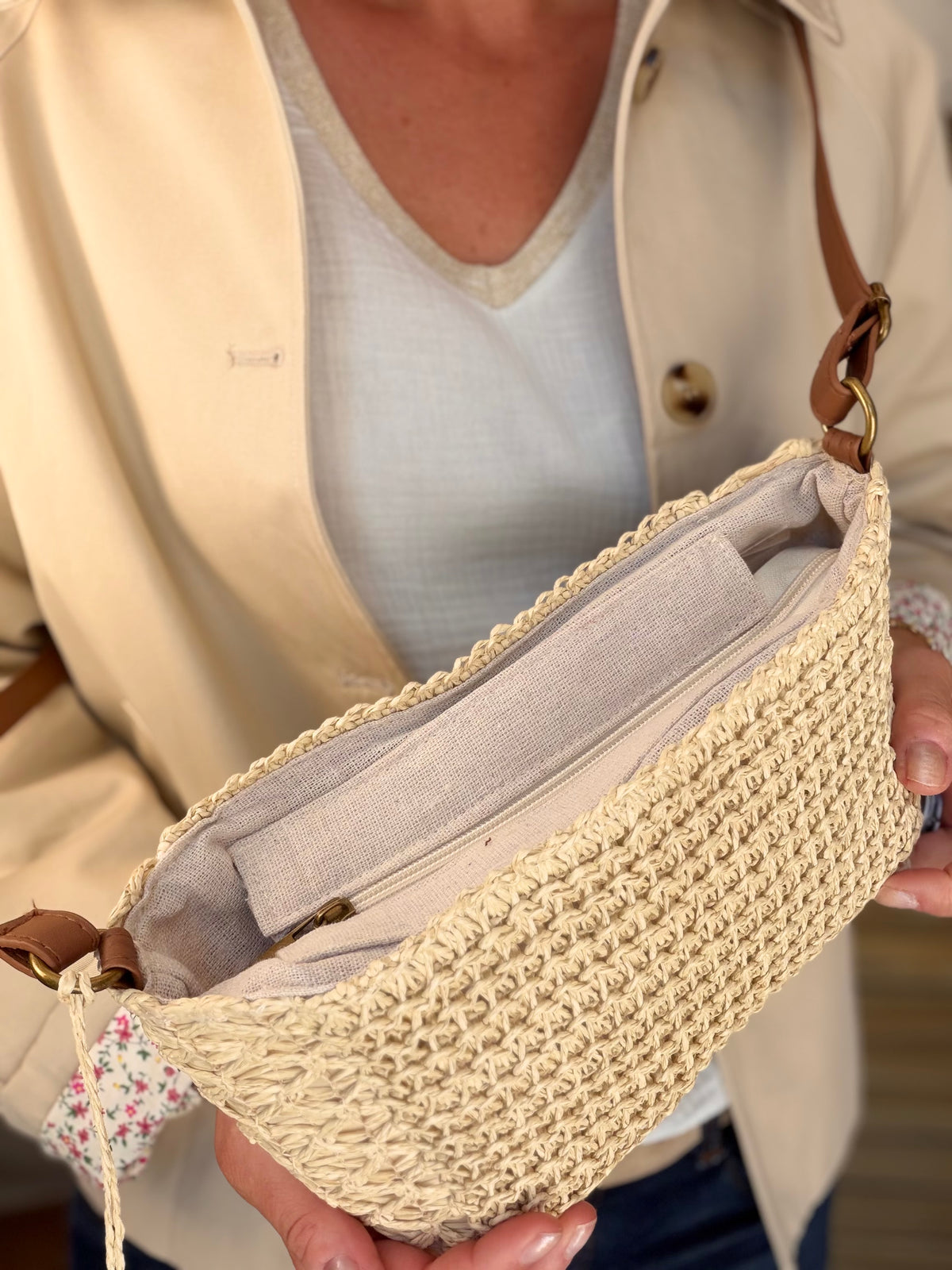 Sac pochette en raphia CORA Beige - FIN DE SÉRIE