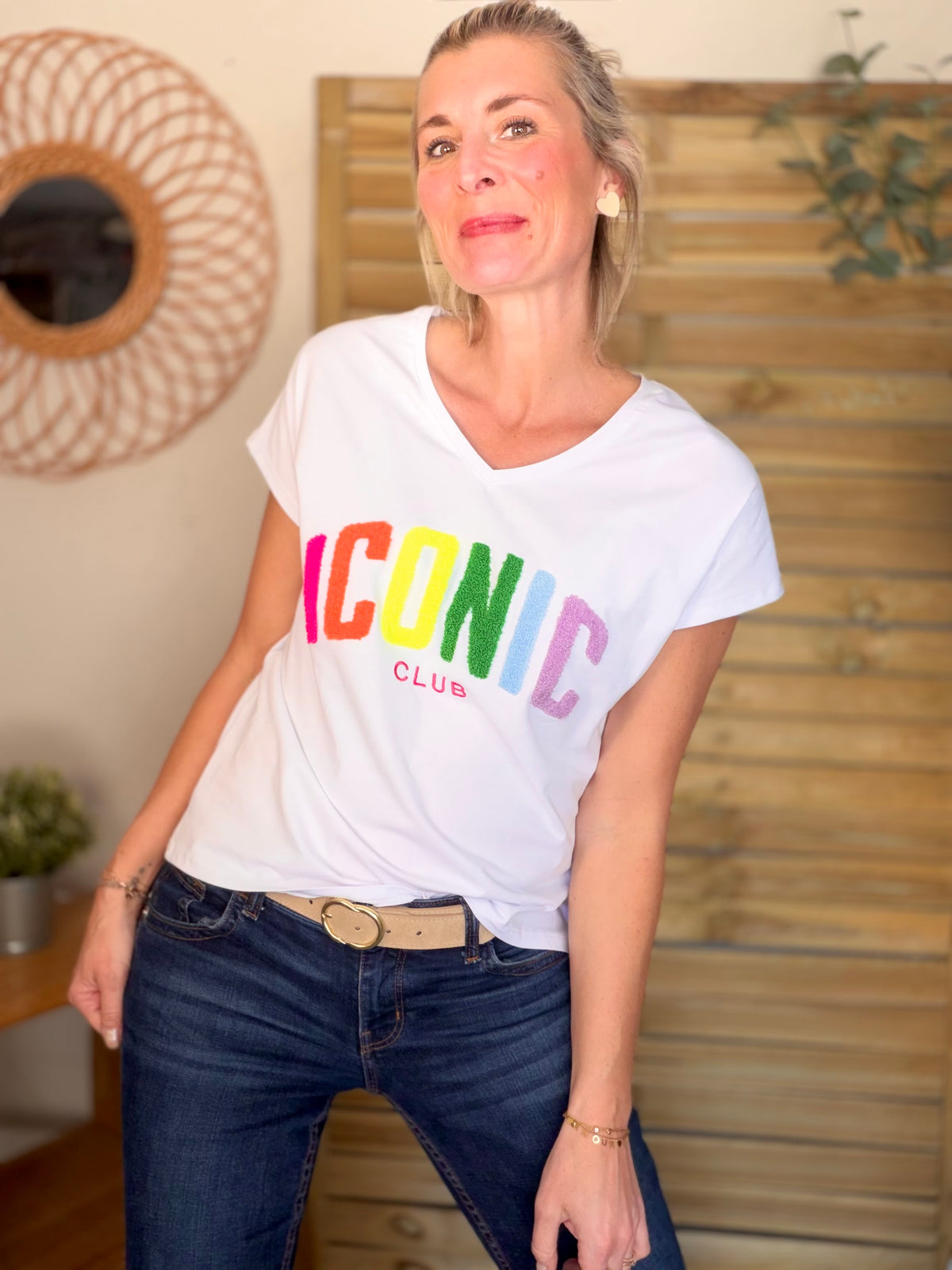 Tee shirt col V ICONIC club MIRANDA Blanc