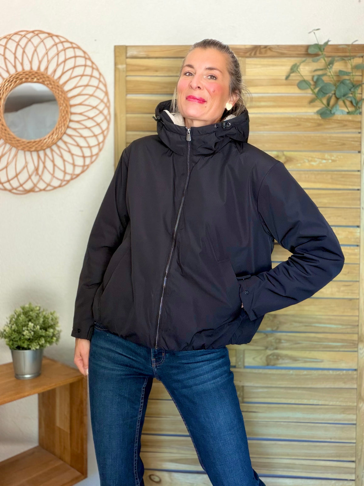 LAURA JO - Imperméable fourré sherpa EVA court - Noir