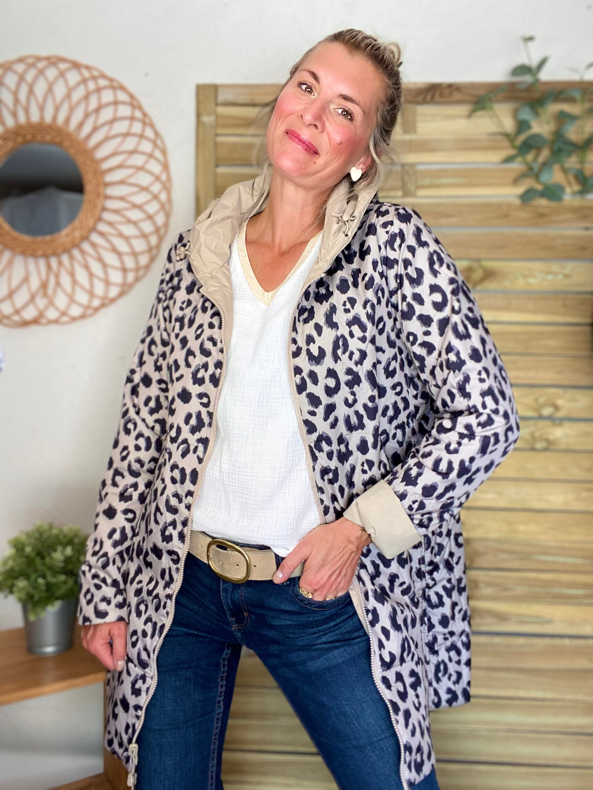 LAURA JO - Imperméable réversible rembourré LOUISON LONG - Beige / Léo