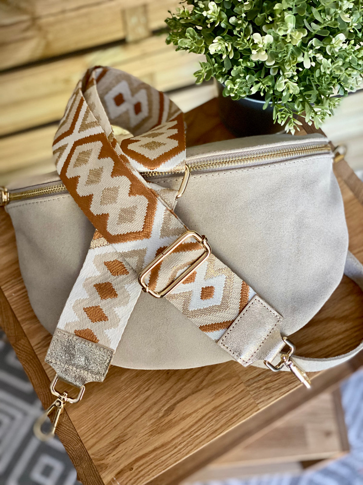 Sangle / Bandoulière en cuir irisé pour sacs / bananes - RACHEL (Losanges horizontaux)