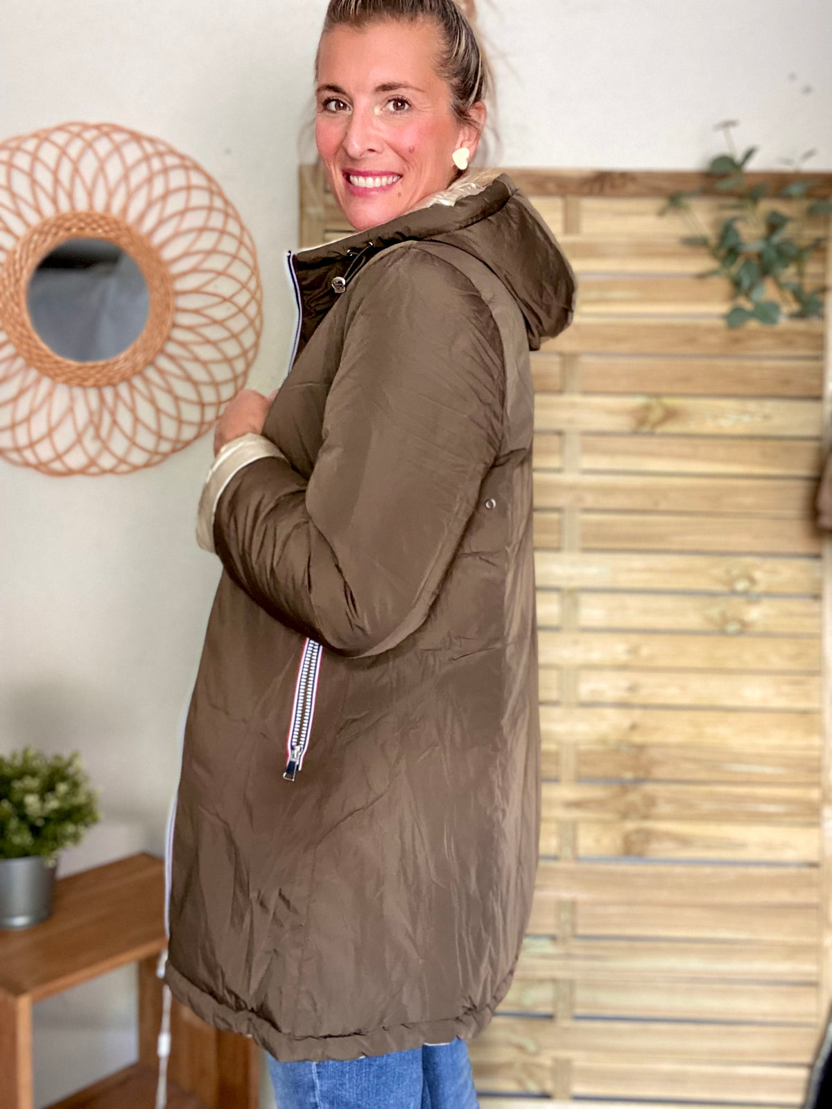 Doudoune imperméable réversible ANGÈLE LONG - Kaki - MELYA MELODY