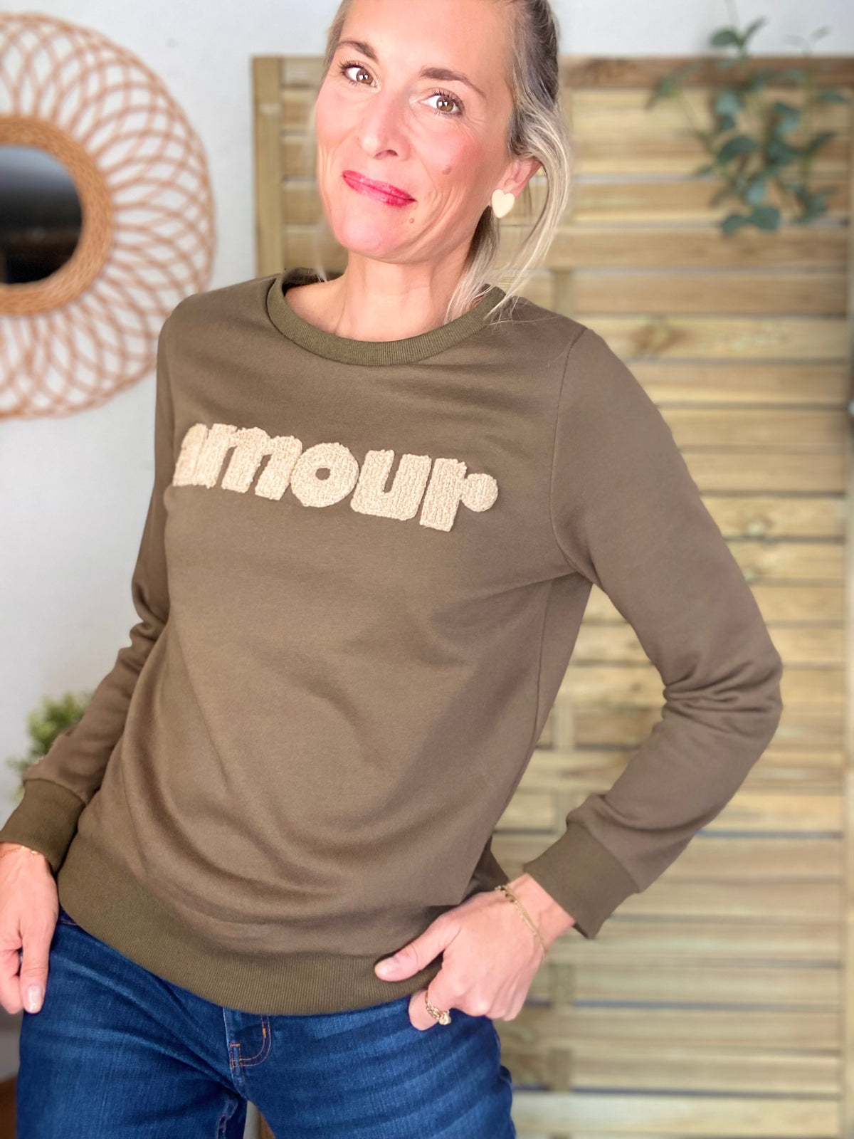 Sweat amour DORIA - Kaki / Beige
