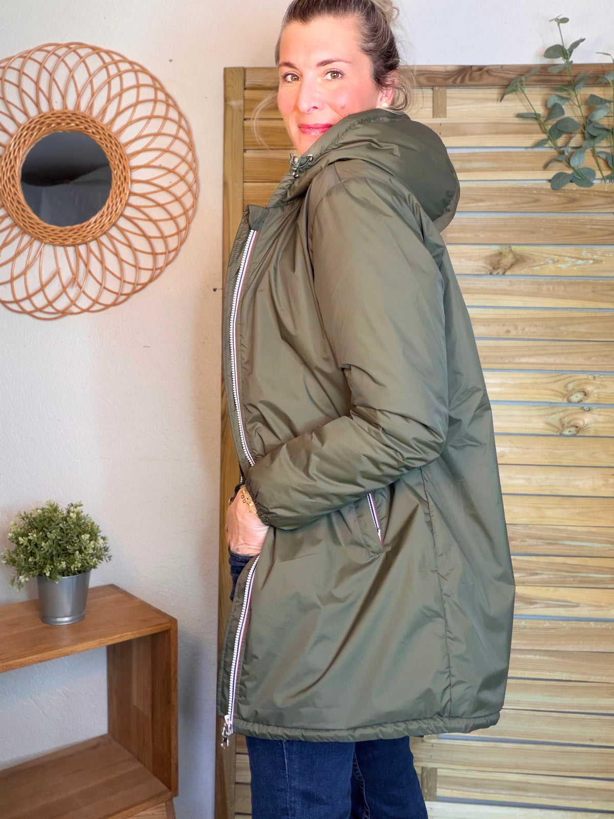 LAURA JO - Parka Imperméable LOUISE LONG Sherpa écru - Kaki • DÉSTOCKAGE sur taille S
