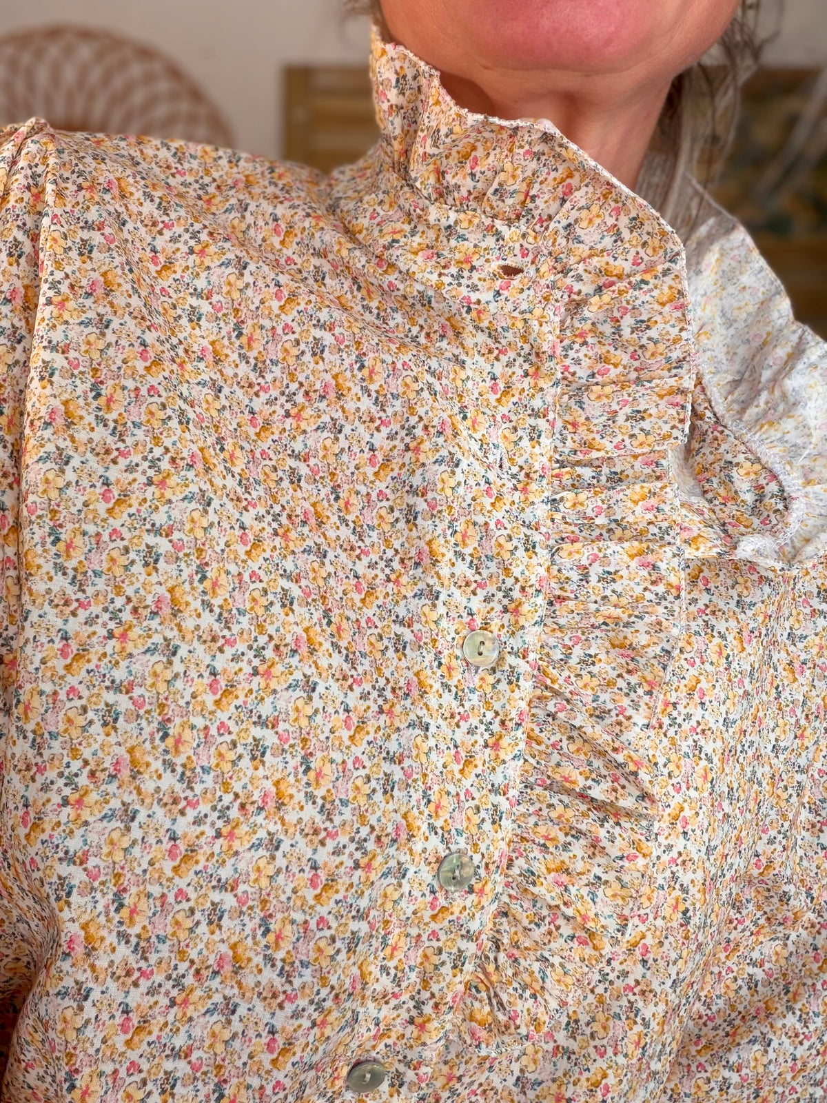 Chemise imprimée Liberty col volanté HÉLOÏSE - Jaune - FIN DE SÉRIE