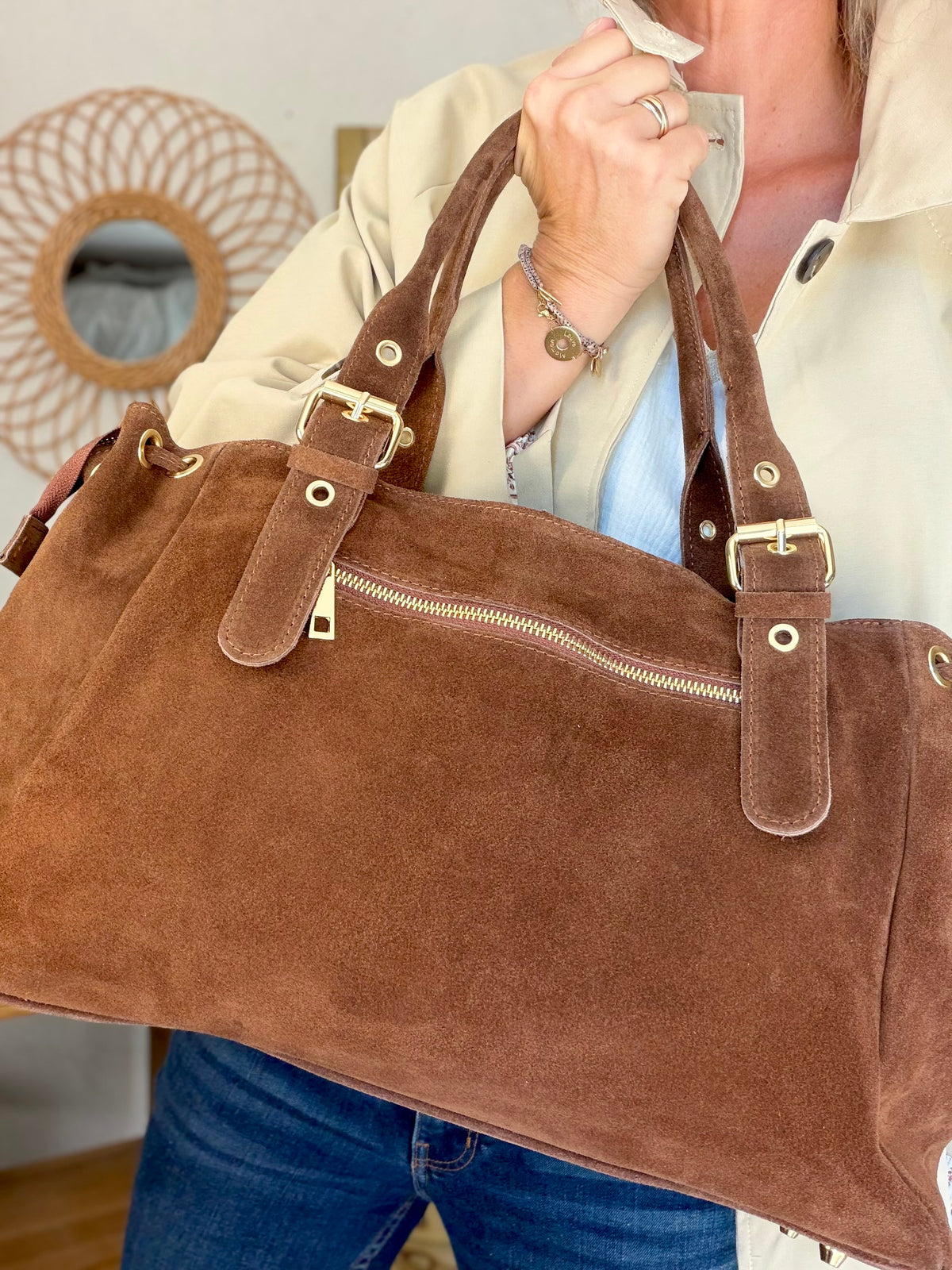 Sac cabas XL en cuir daim • JASPER Café