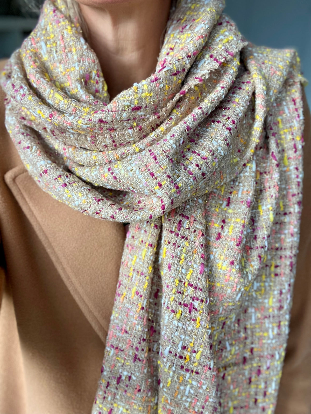 Écharpe douce en laine avec lurex ODILE - Taupe Rose (3 coloris)