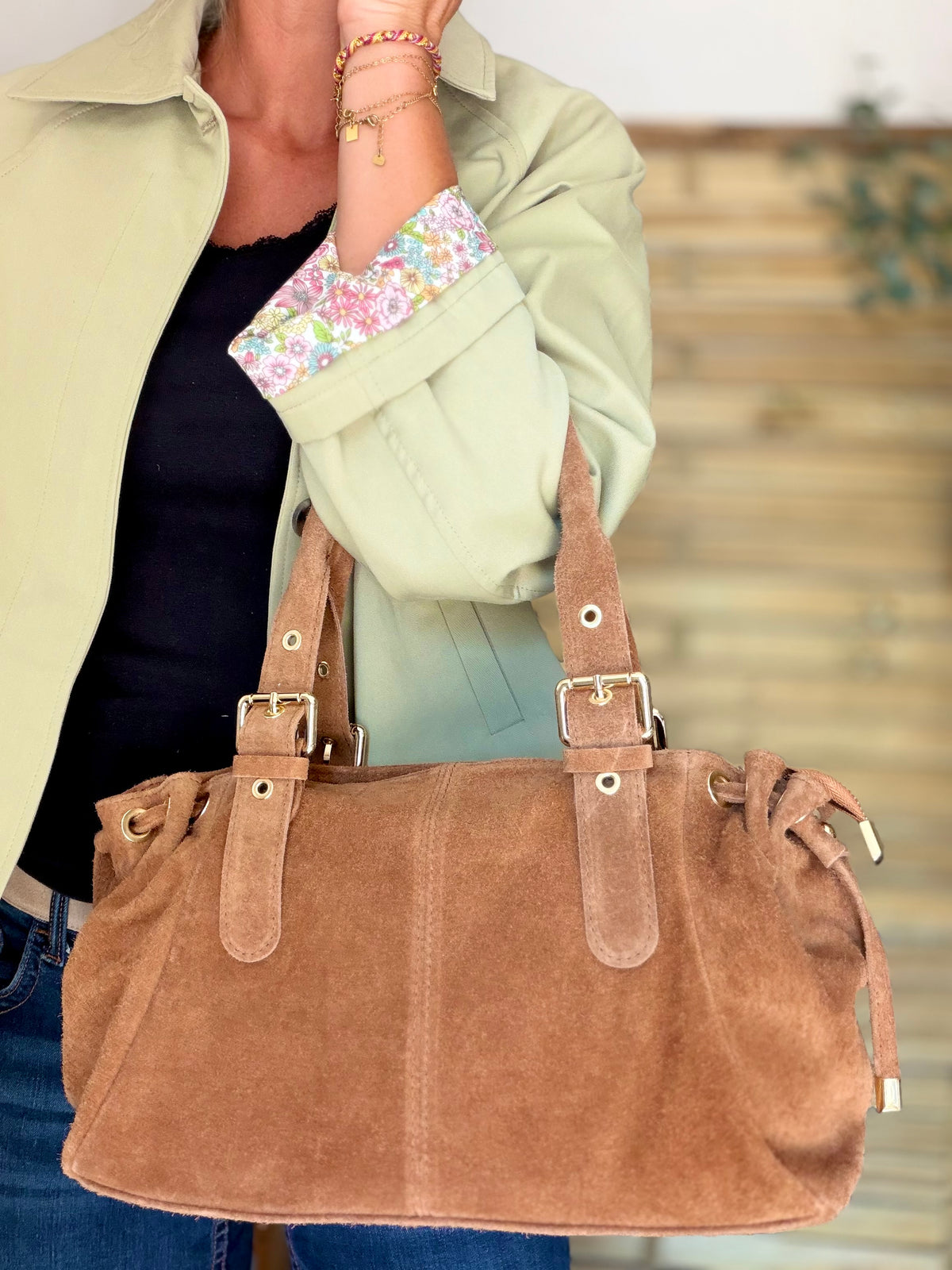 Sac à main en cuir daim GERY - Camel