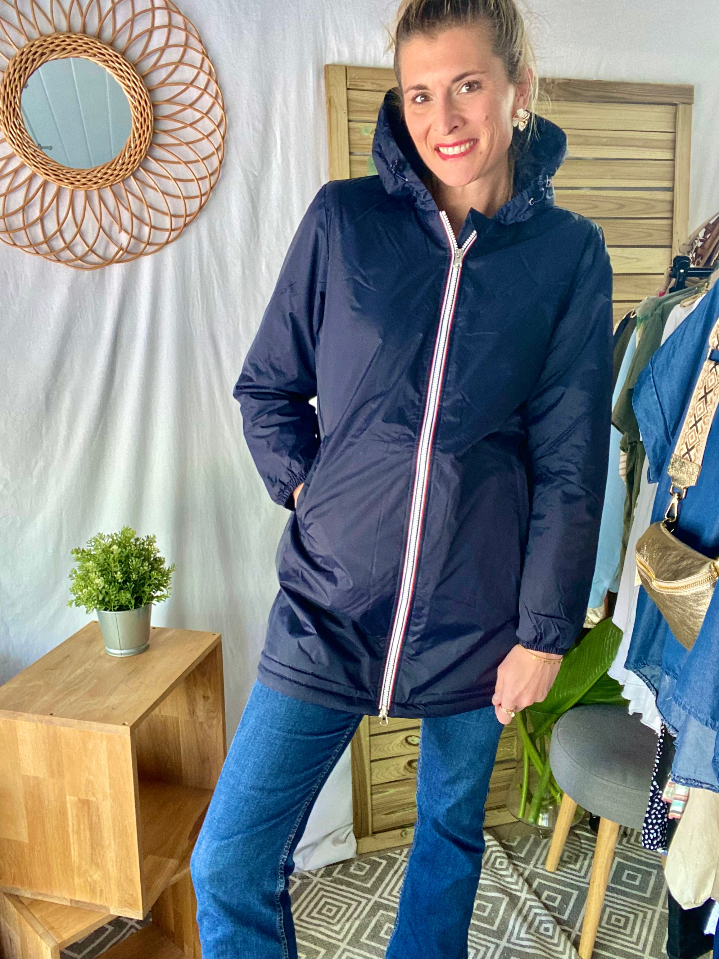 LAURA JO - Parka Imperméable LOUISE LONG fourré - Bleu Marine • DÉSTOCKAGE Taille S